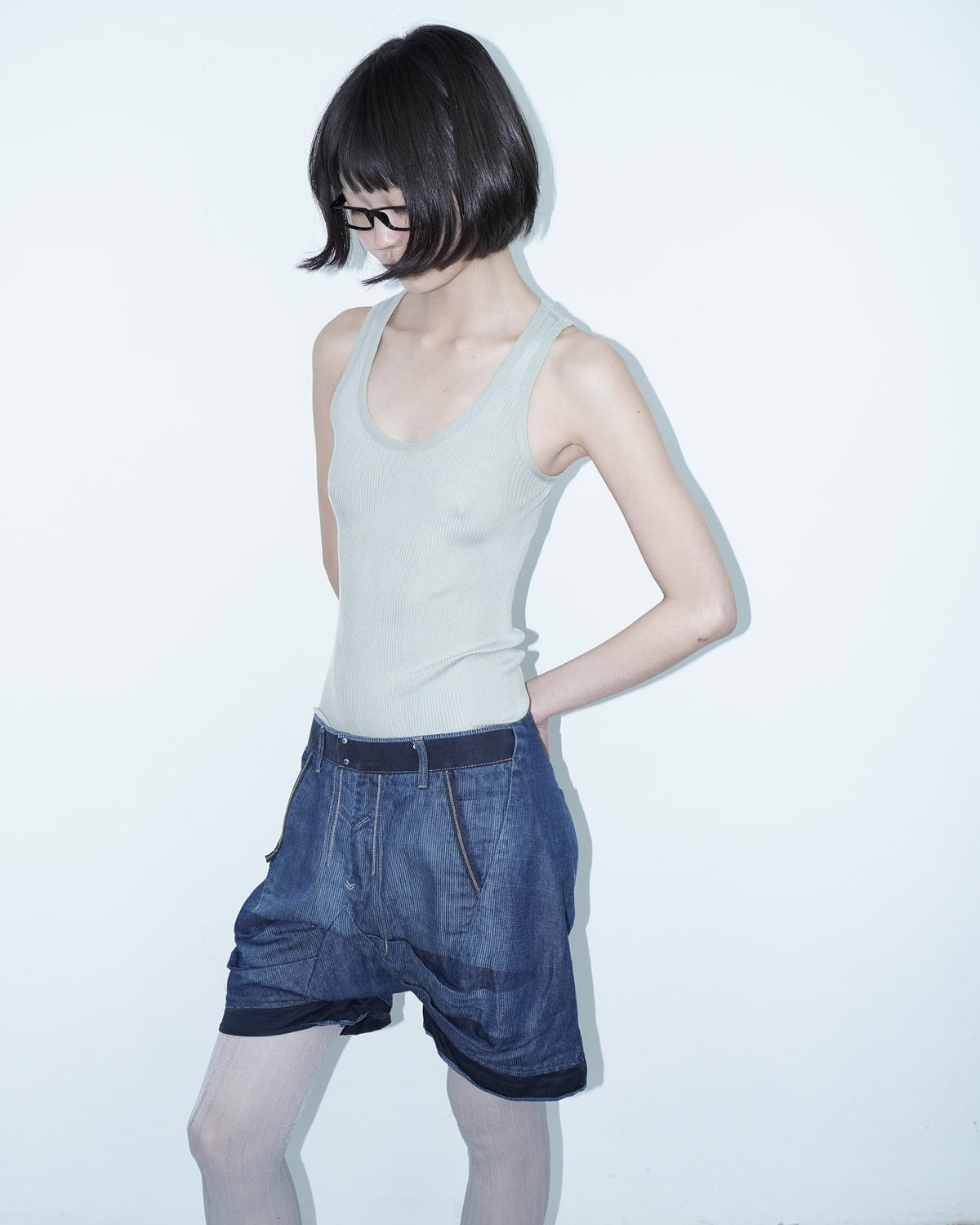 linen and cotton balloon denim shorts