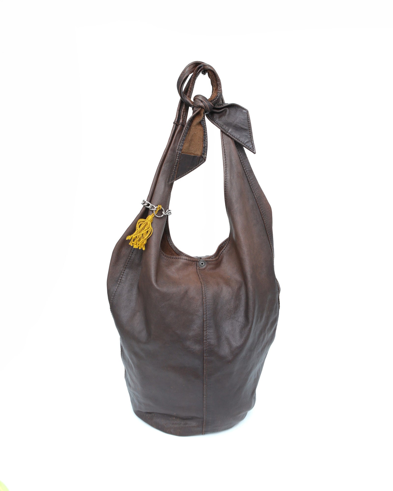 washed dark brown gradient round tote bag