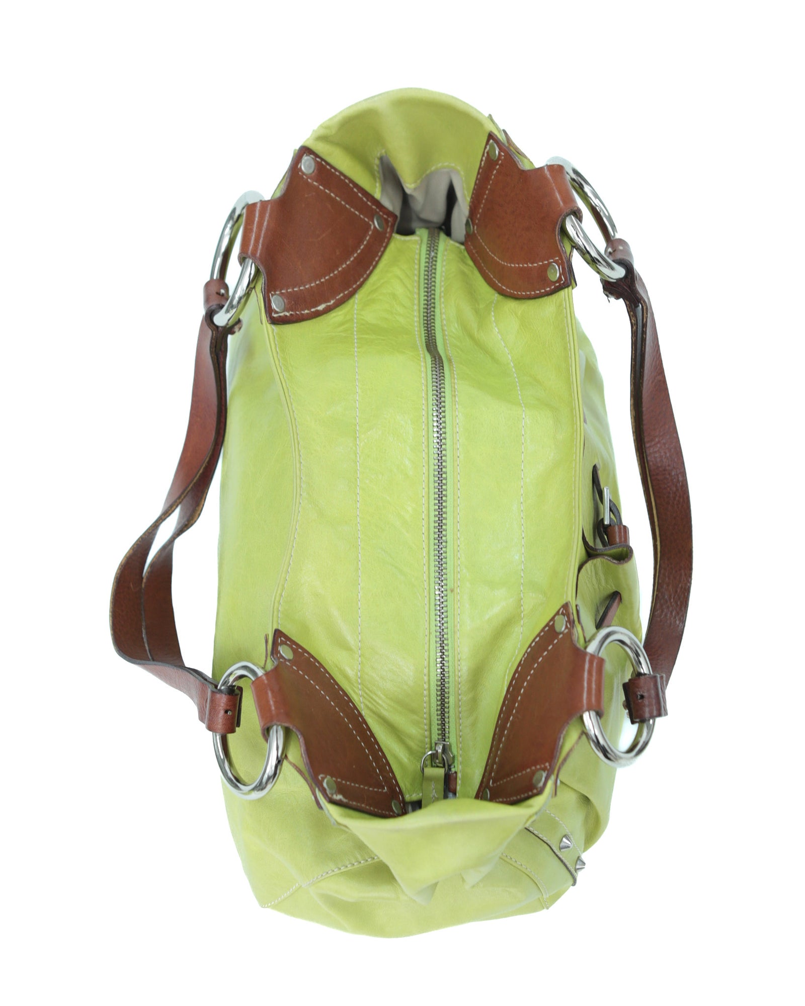 studded lime green leather bag