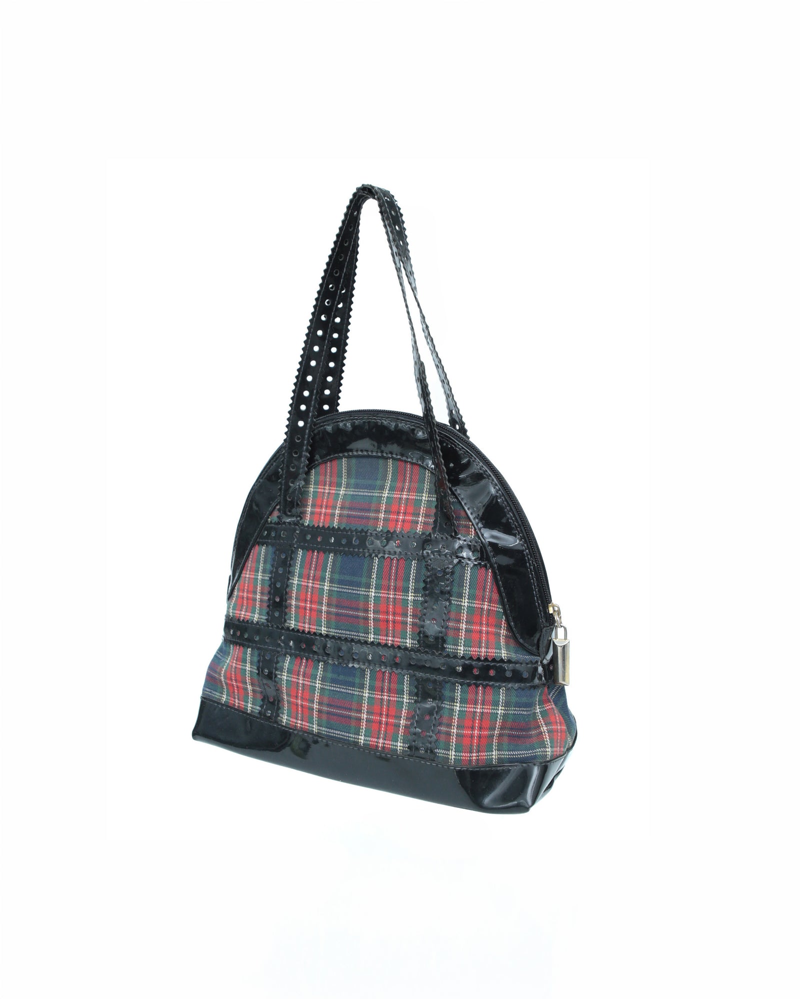 small checkered bag with patent shiny leather