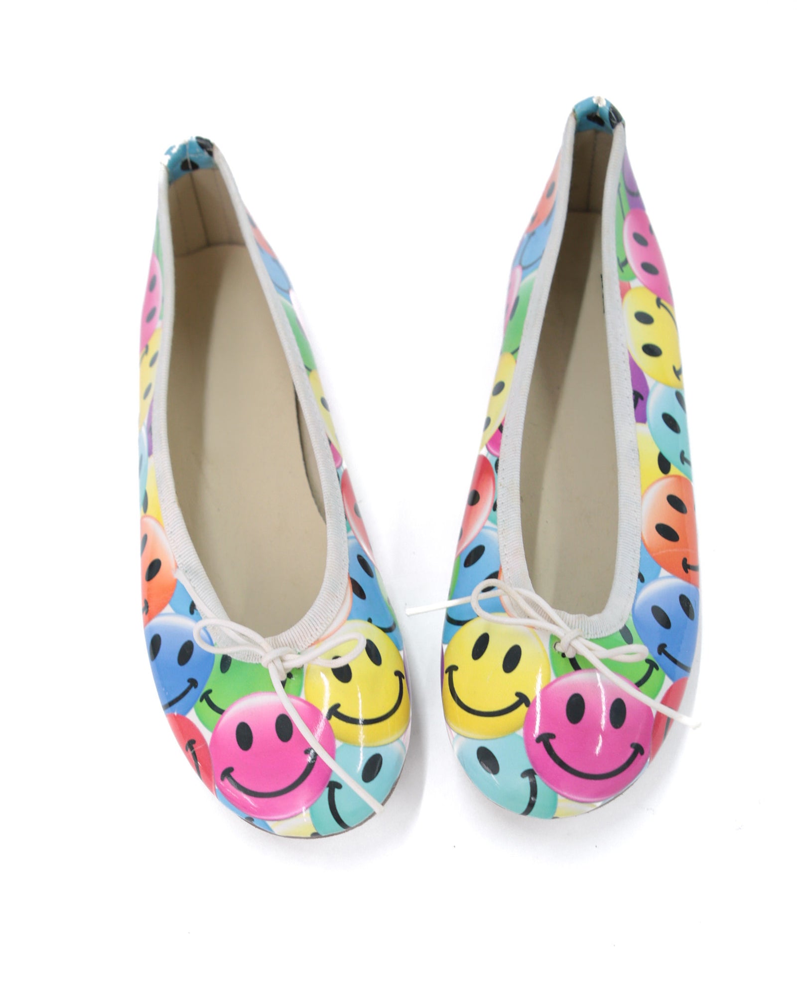 leather fun ballet flats with emojis print