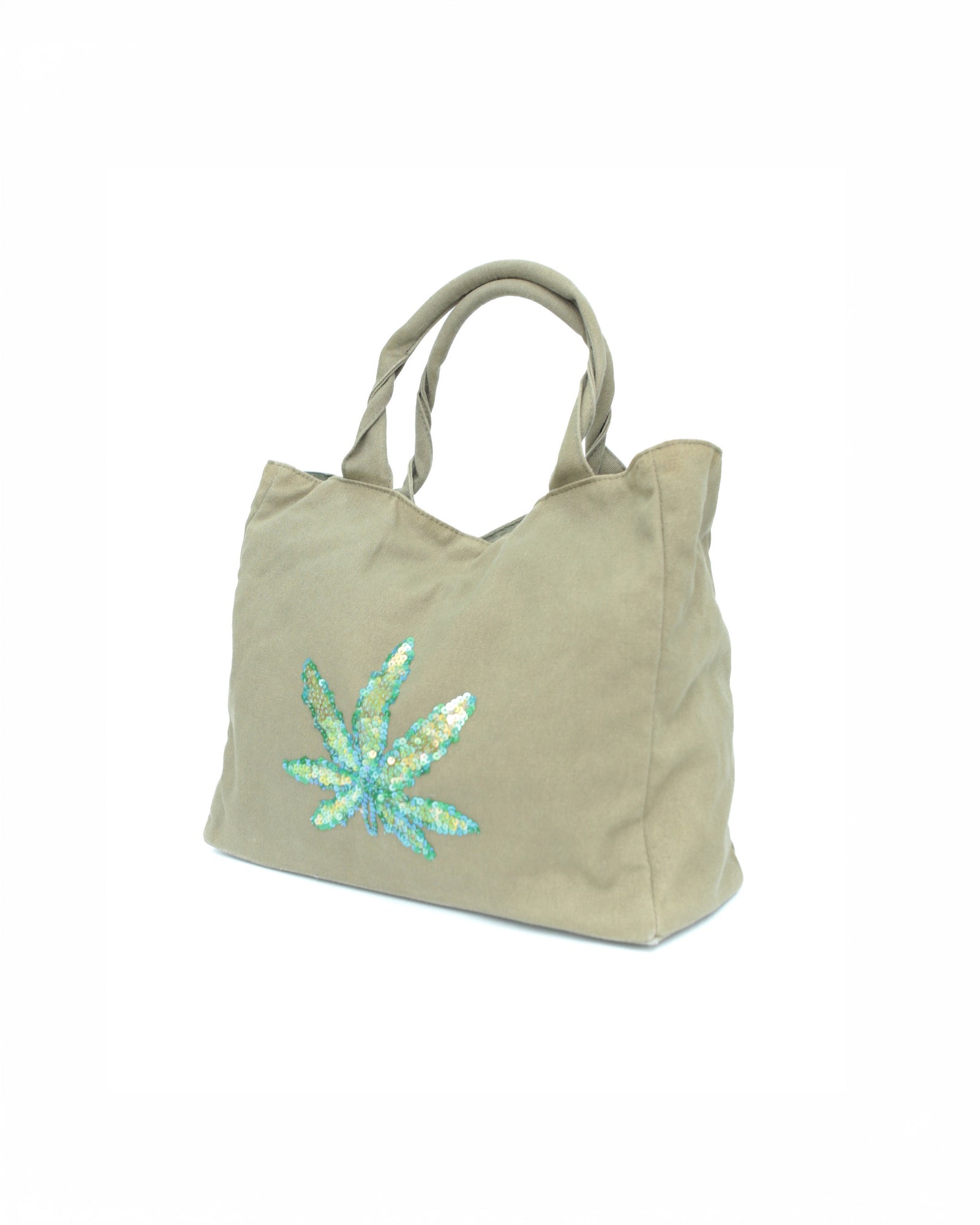 linen bag with sequin funny leaf..