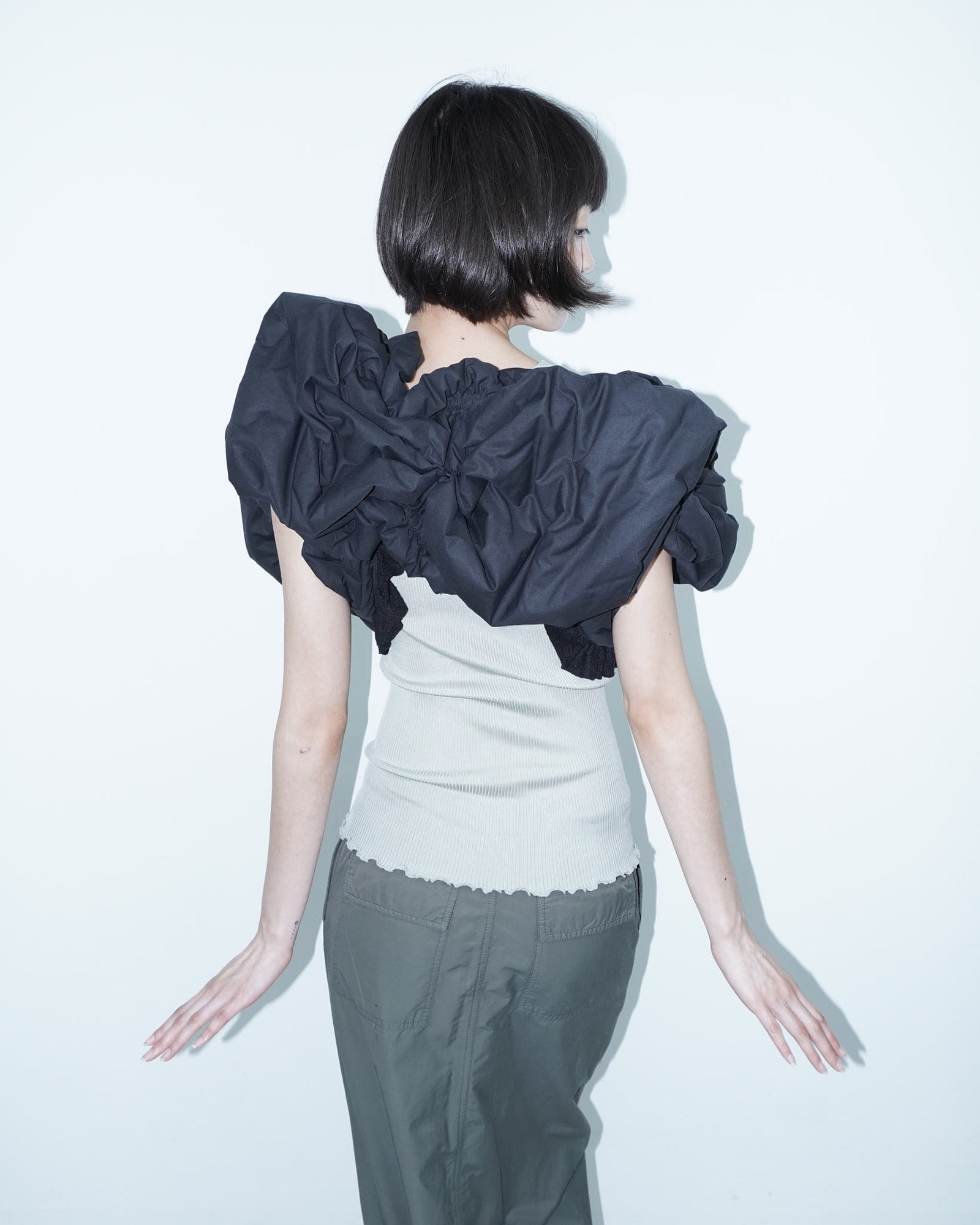 cropped ruffled puffer vest