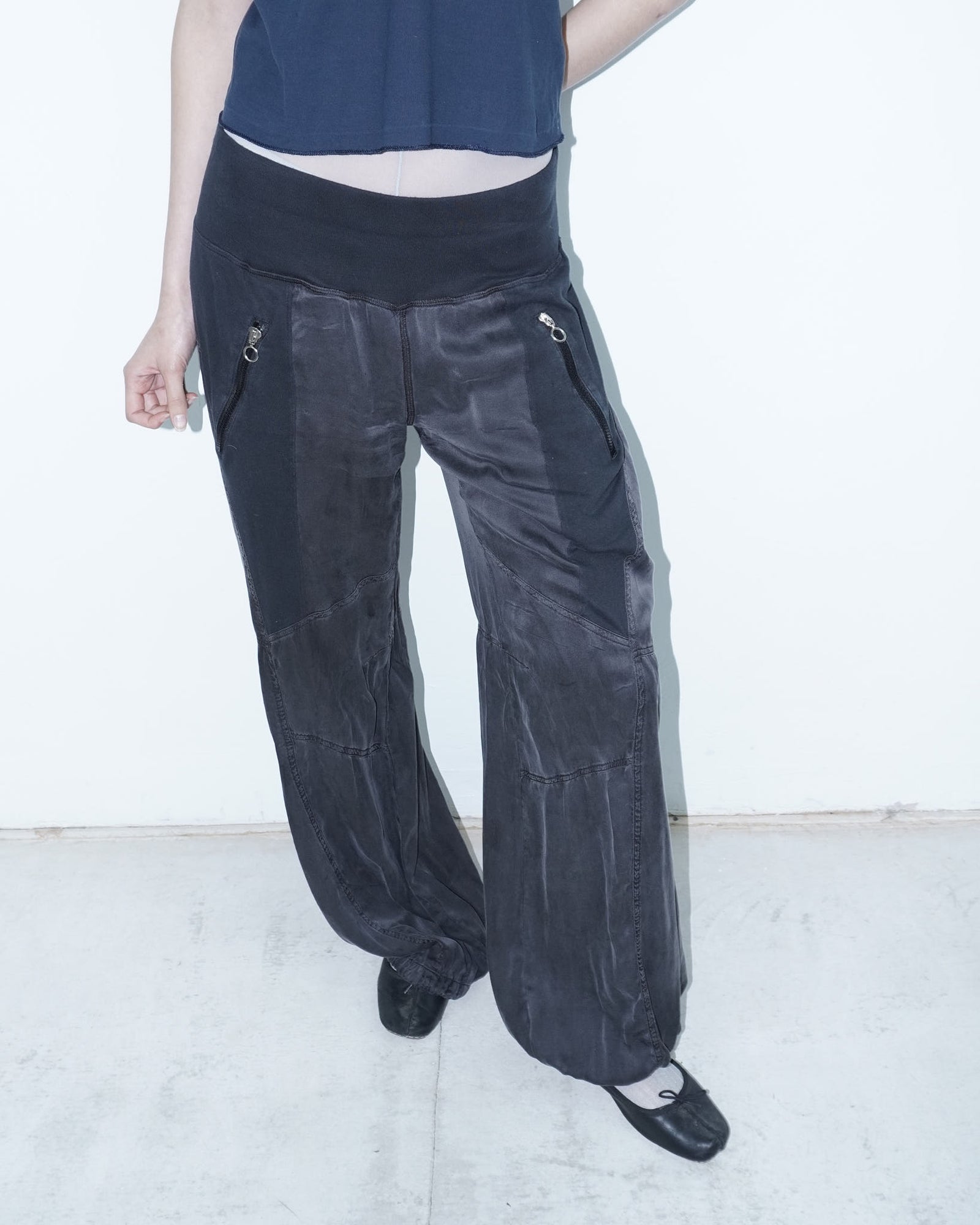 black stone wash pure silk balloon pants