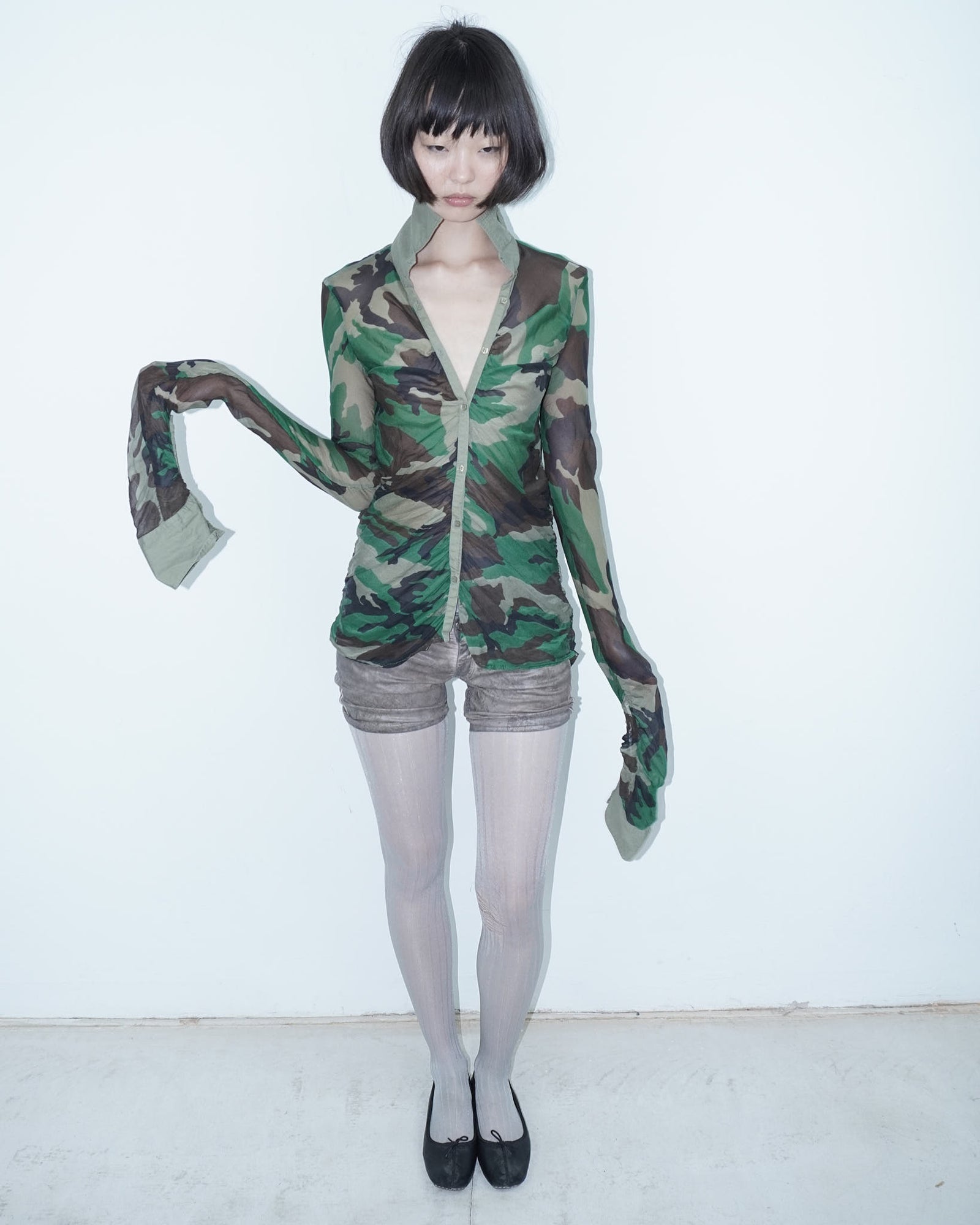 camouflage silk shirt with long sleeves