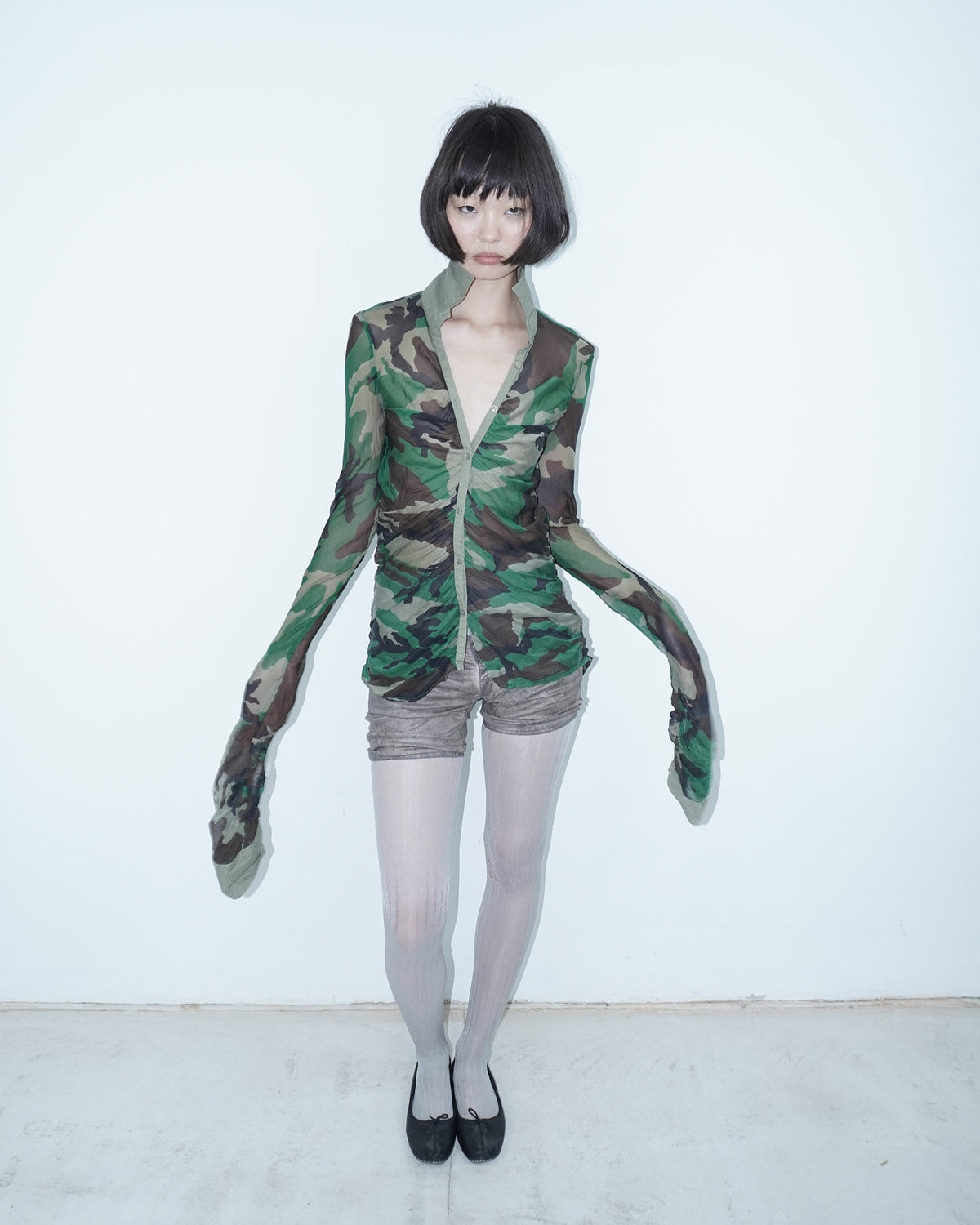 camouflage silk shirt with long sleeves