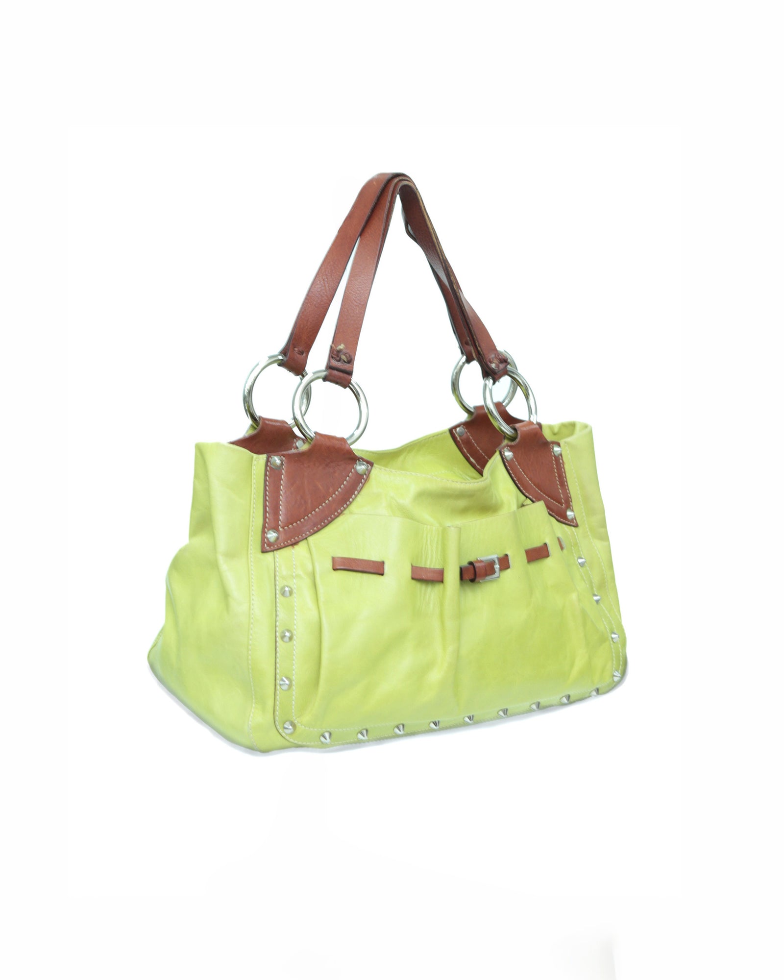 studded lime green leather bag