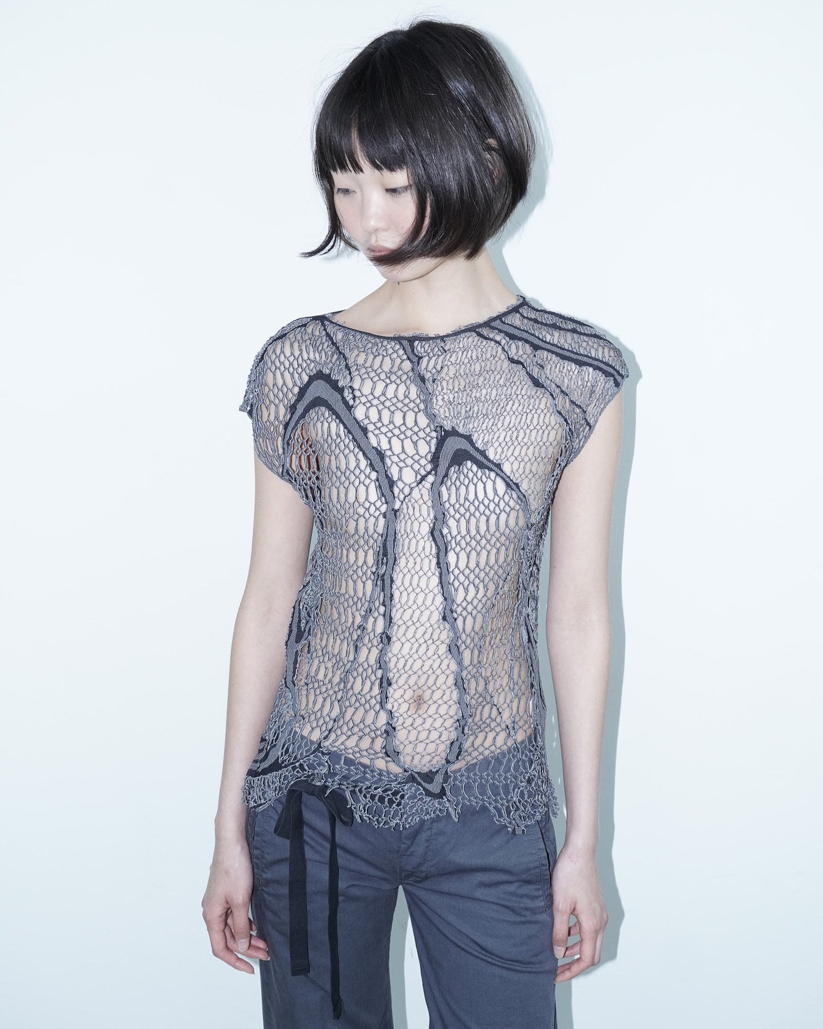 black and white net top