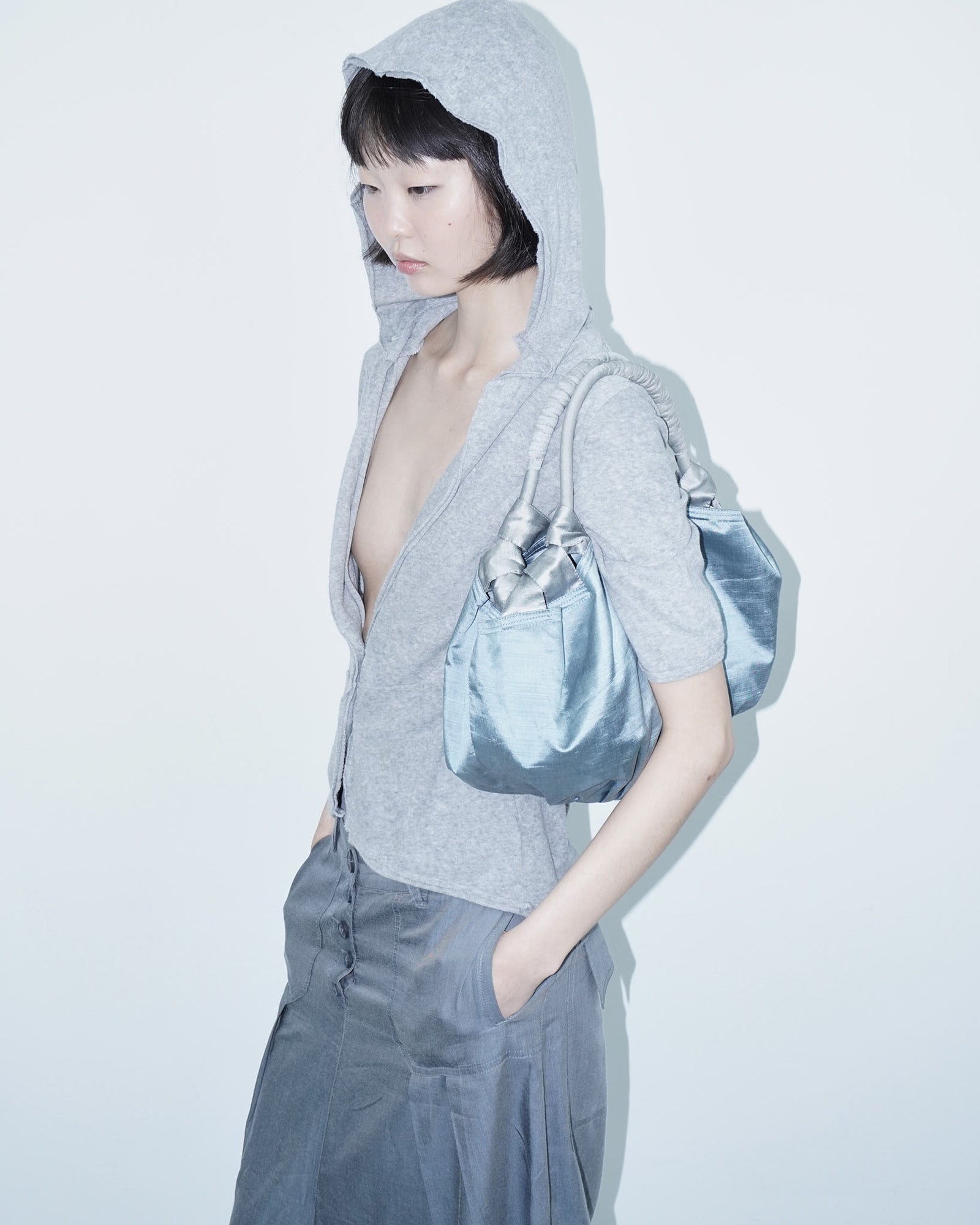 pure silk light blue maxi bag