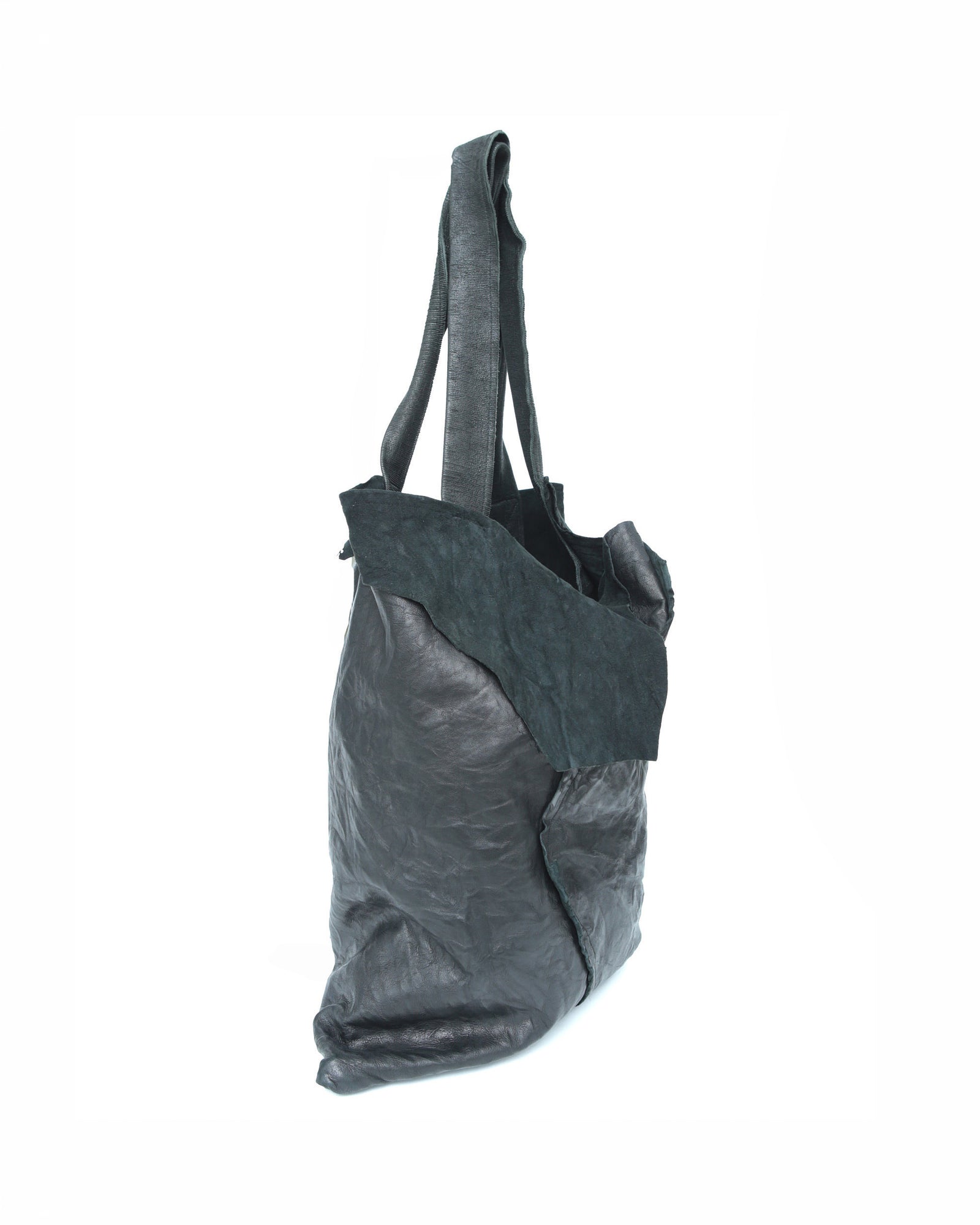 large multi texture black leather tote  bag