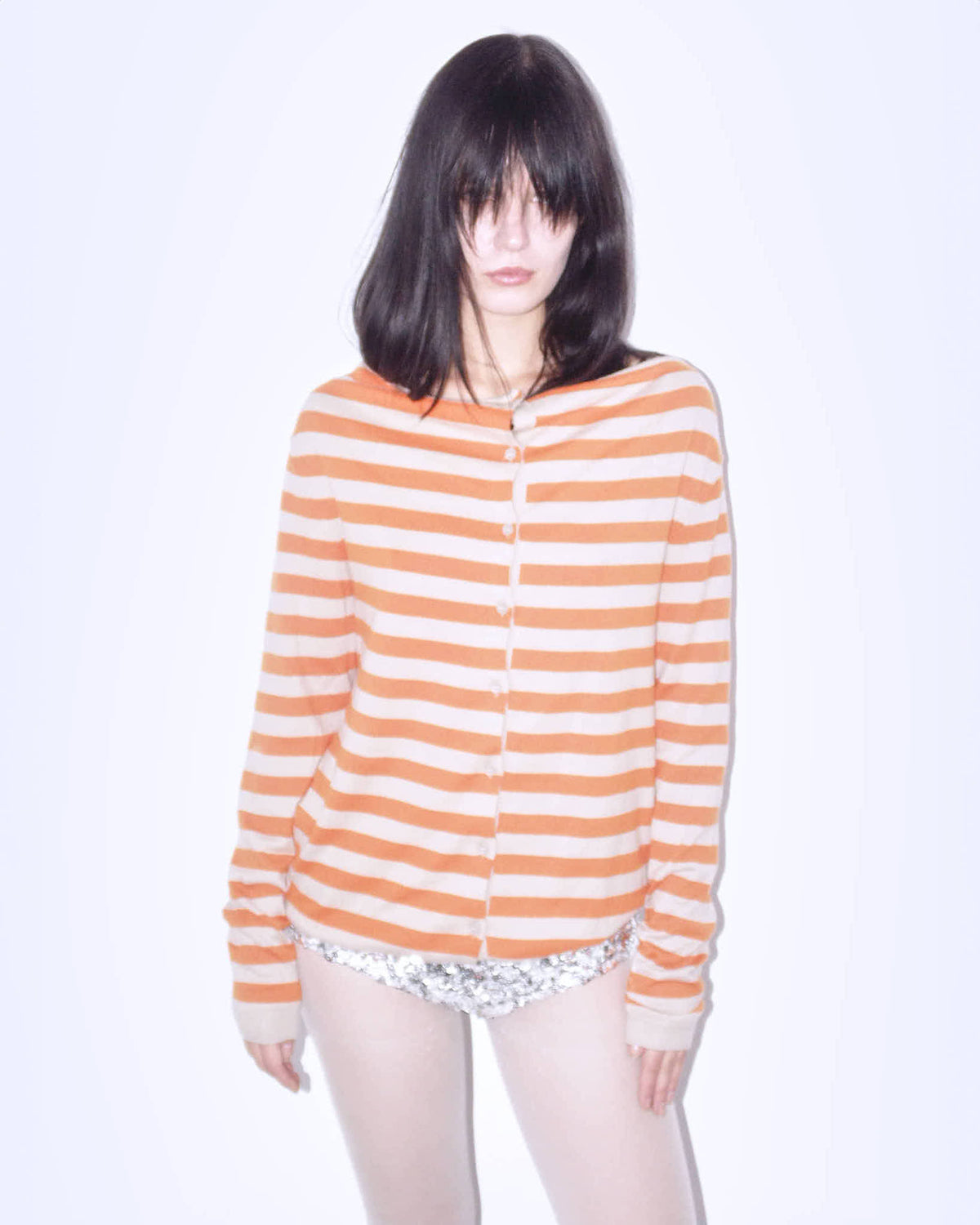 button up orange striped cardigan