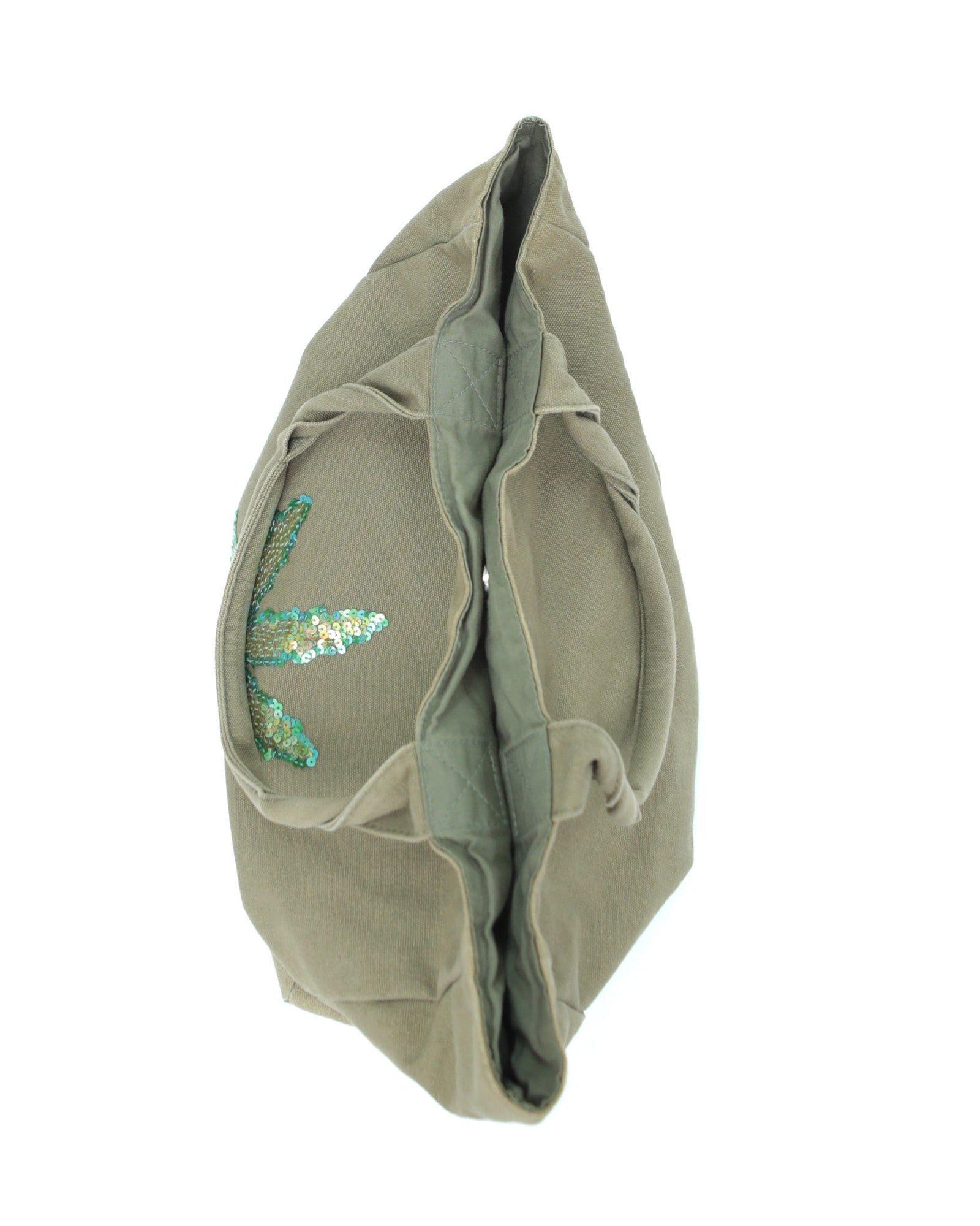 linen bag with sequin funny leaf..