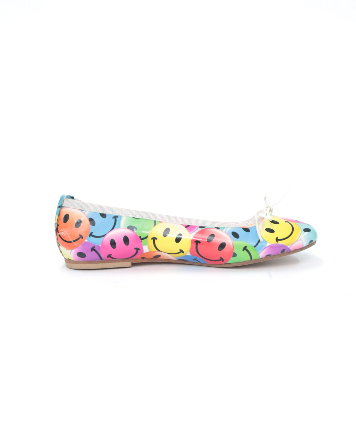 leather fun ballet flats with emojis print