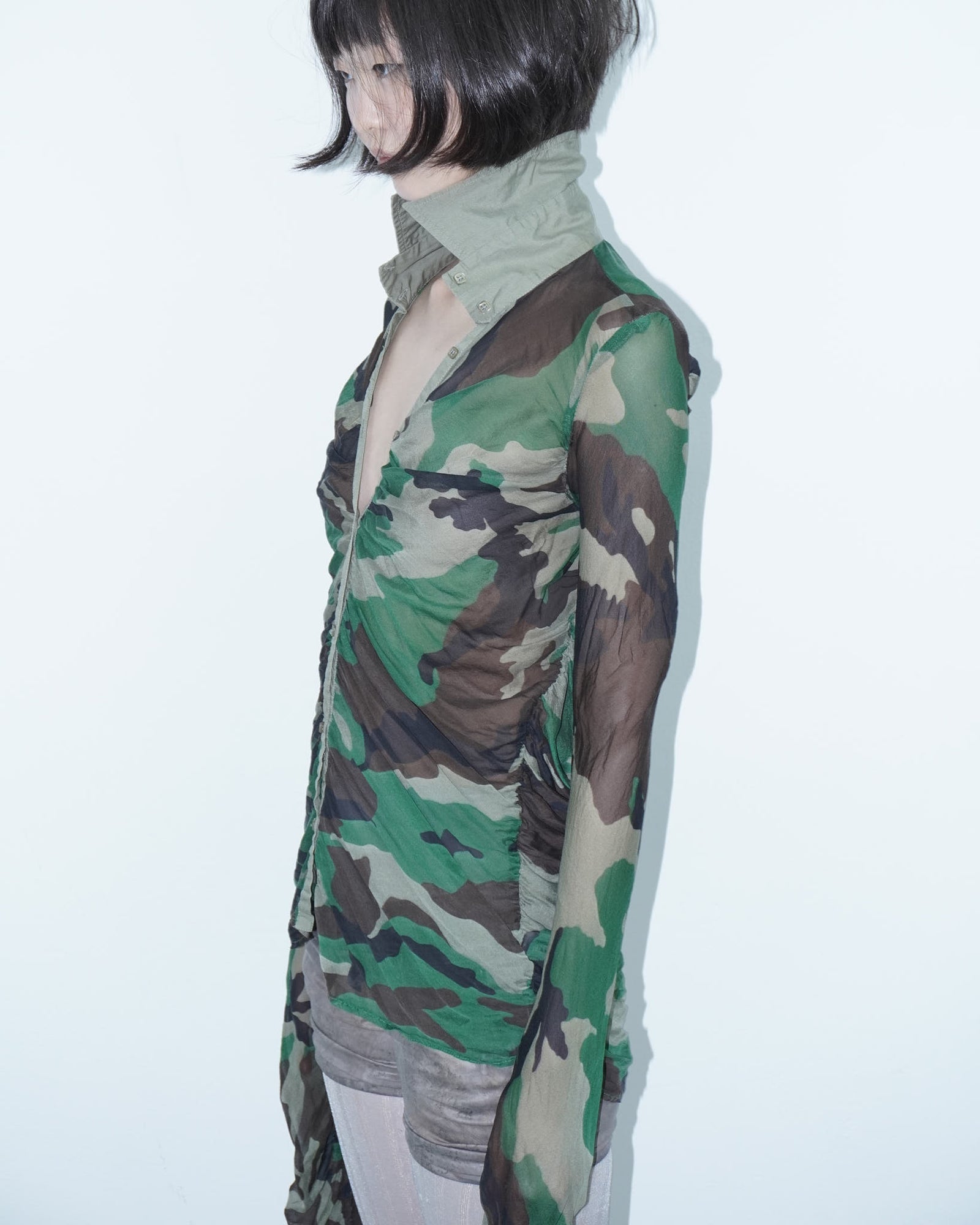 camouflage silk shirt with long sleeves