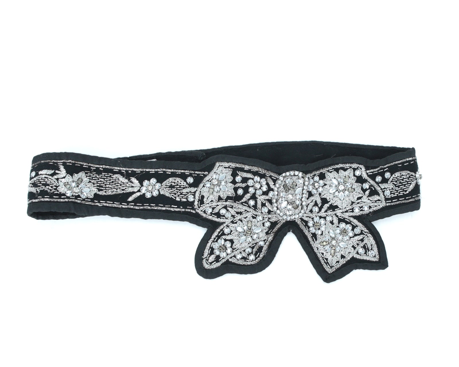 embroidered wool black bow belt