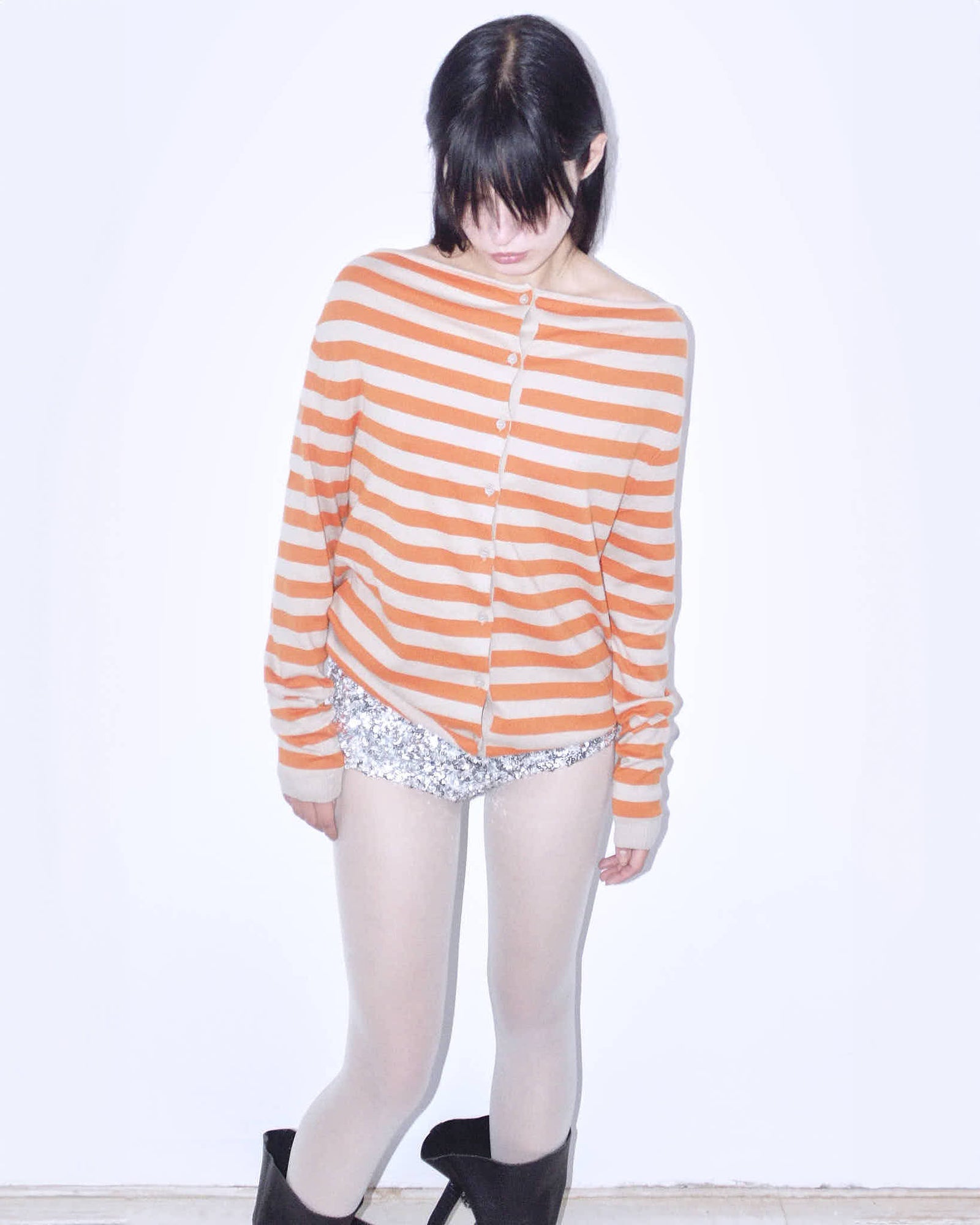button up orange striped cardigan