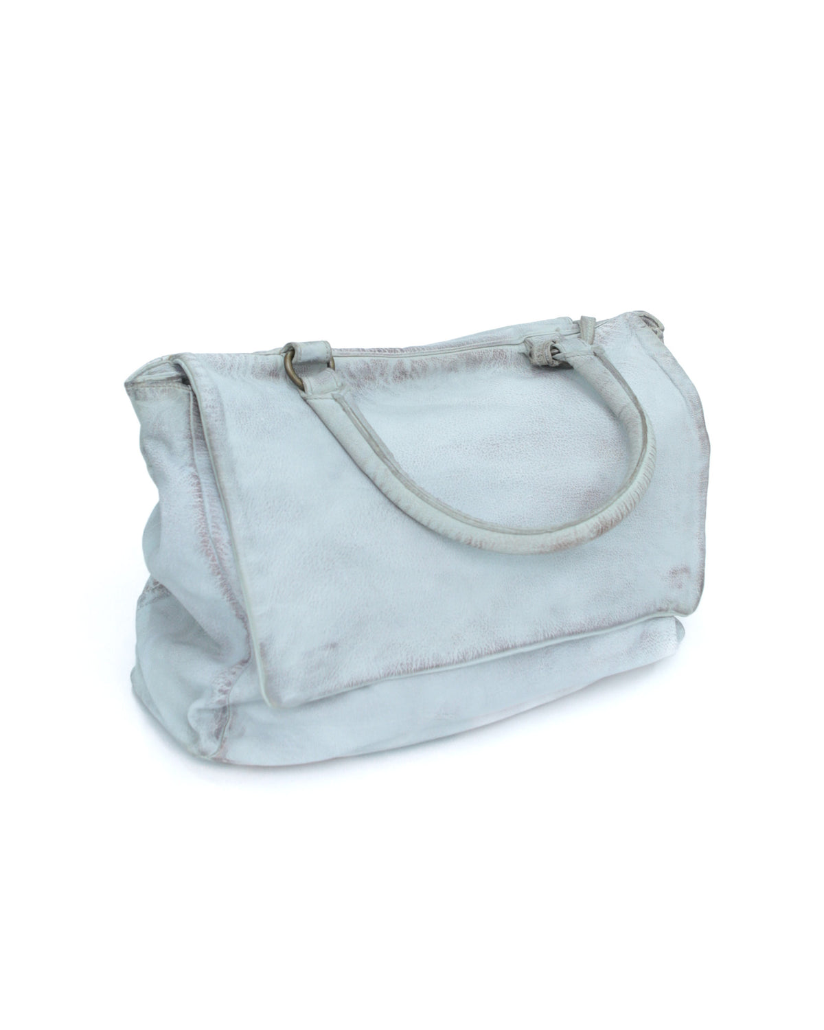 medium washed blue/ gray distressed leather messenger bag
