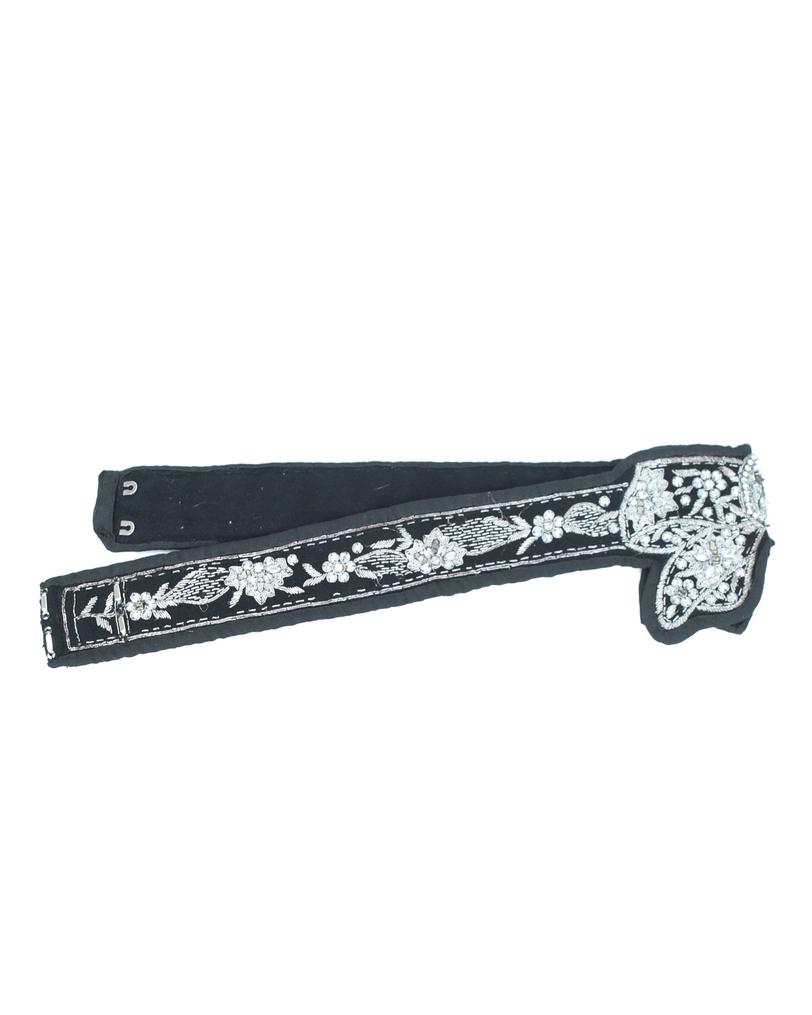 embroidered wool black bow belt