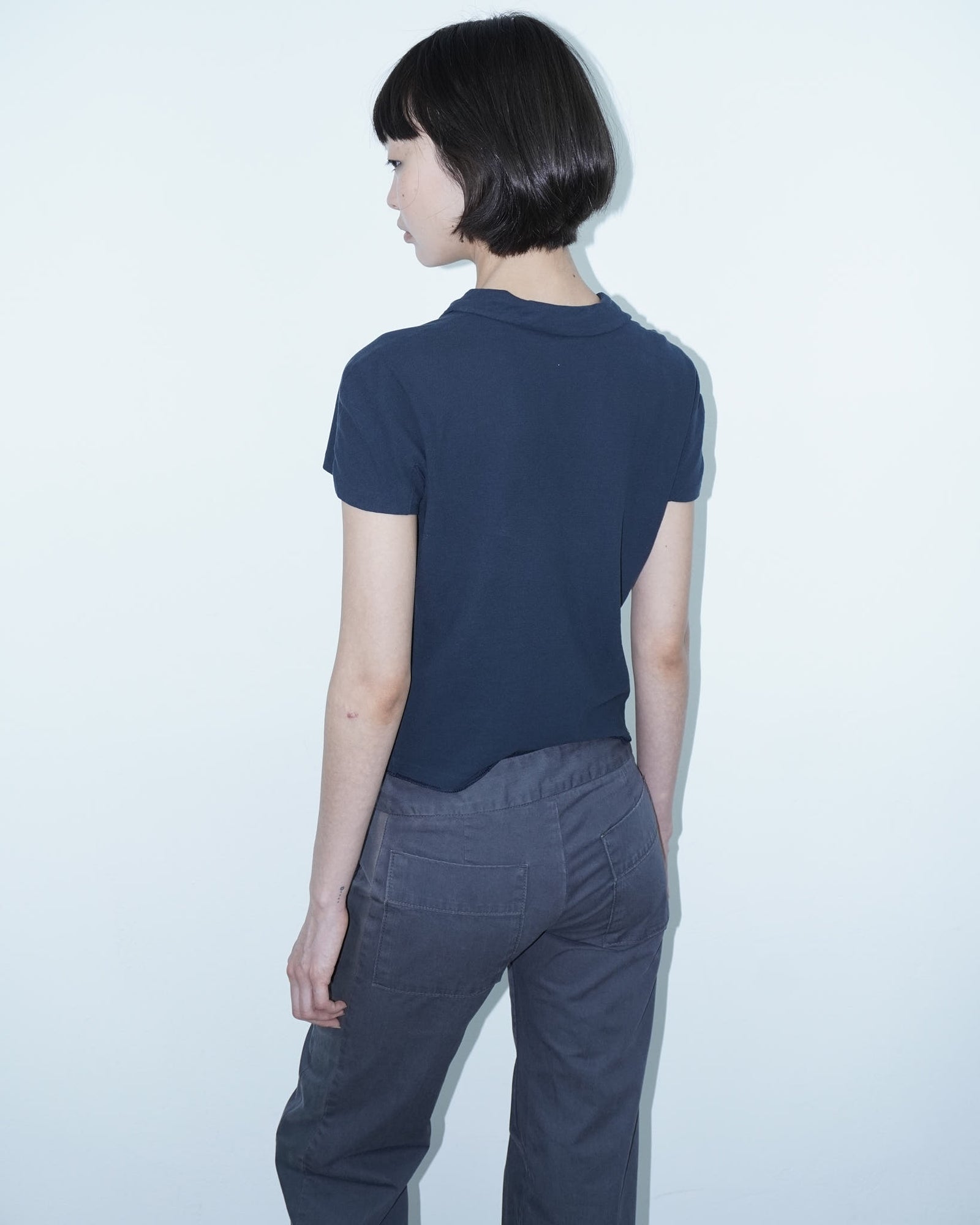 cropped navy blue cotton polo