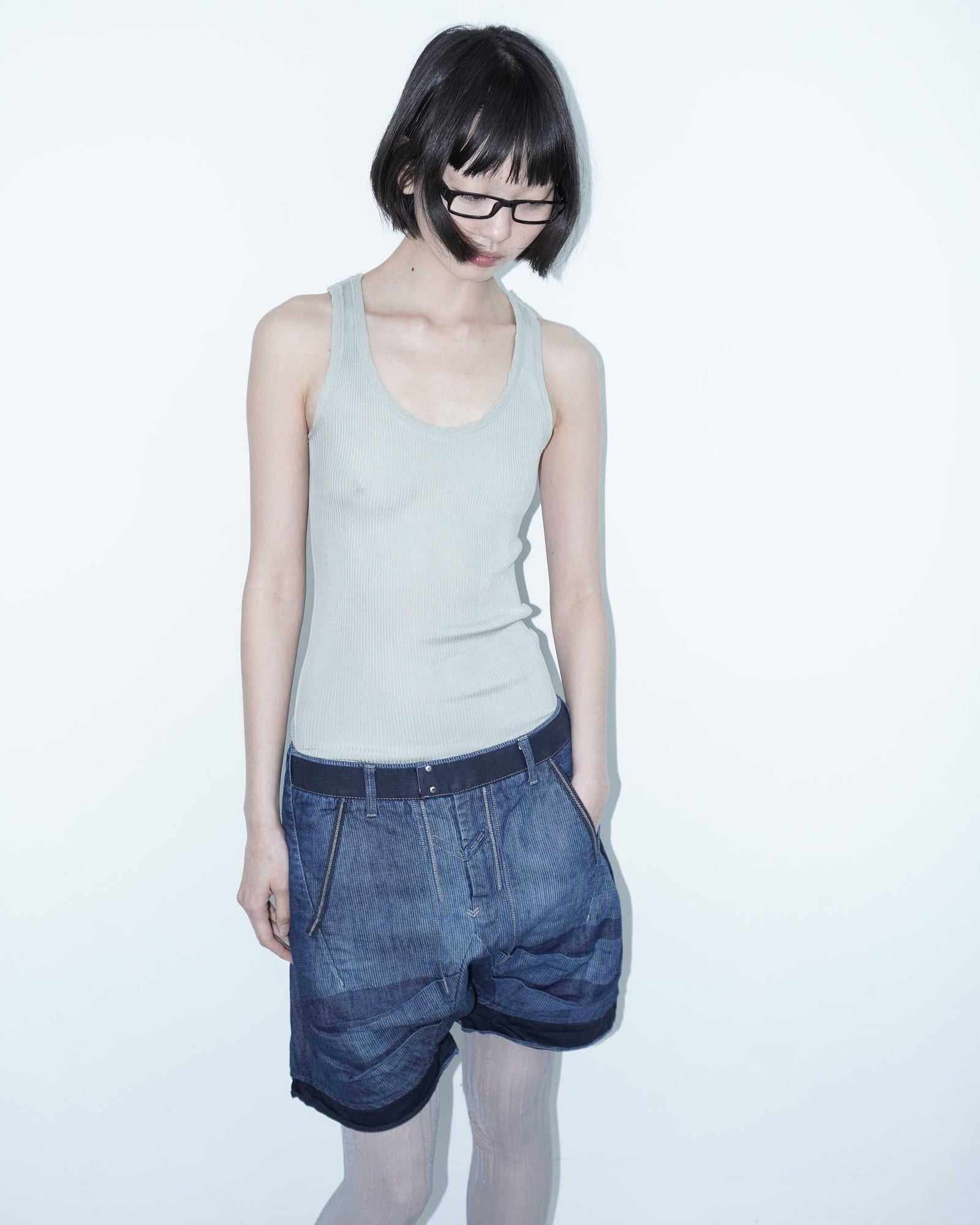 linen and cotton balloon denim shorts