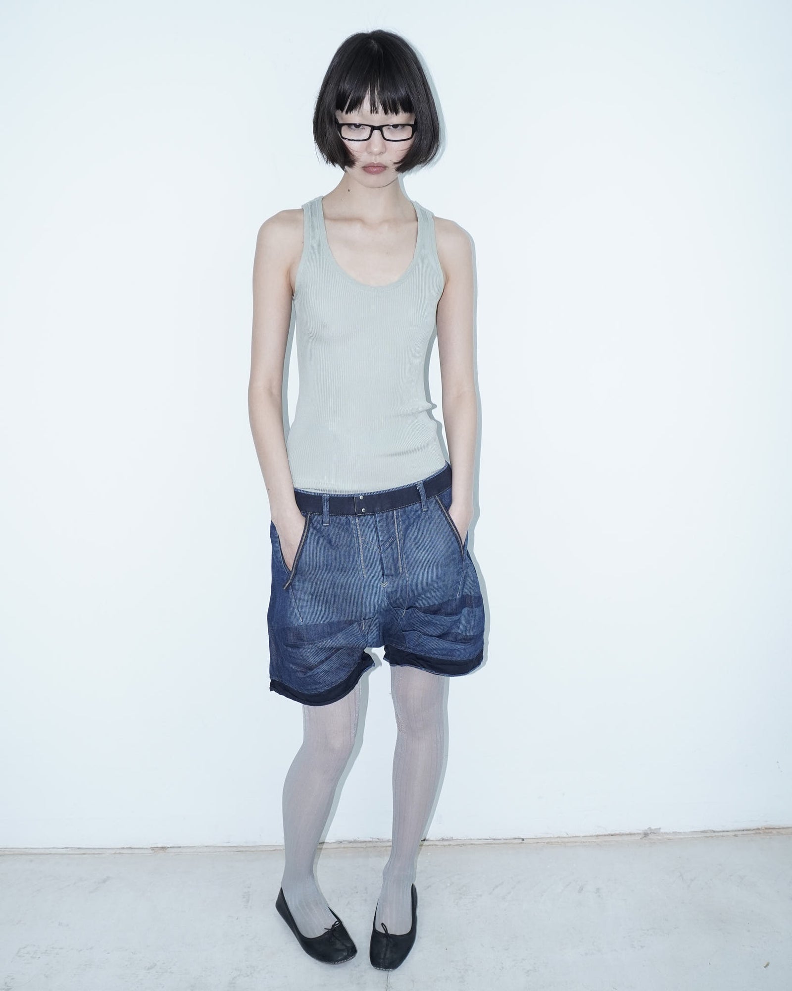 linen and cotton balloon denim shorts