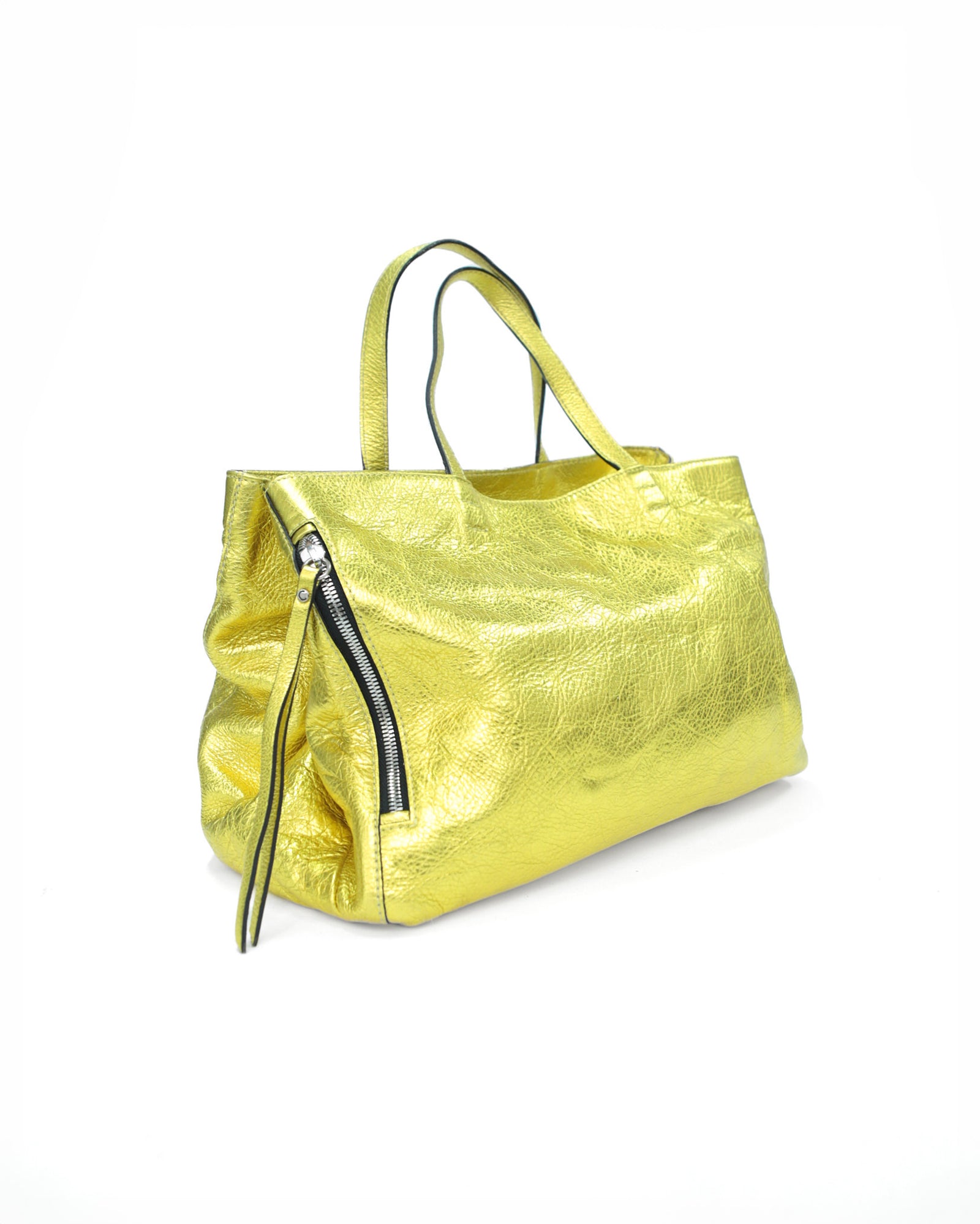 golden zipper leather bag