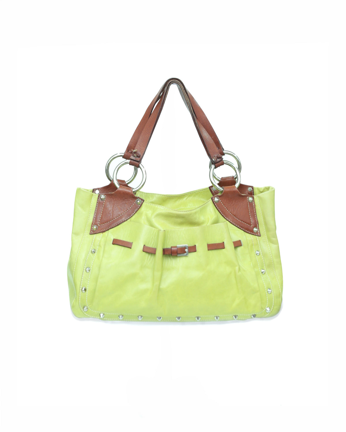 studded lime green leather bag