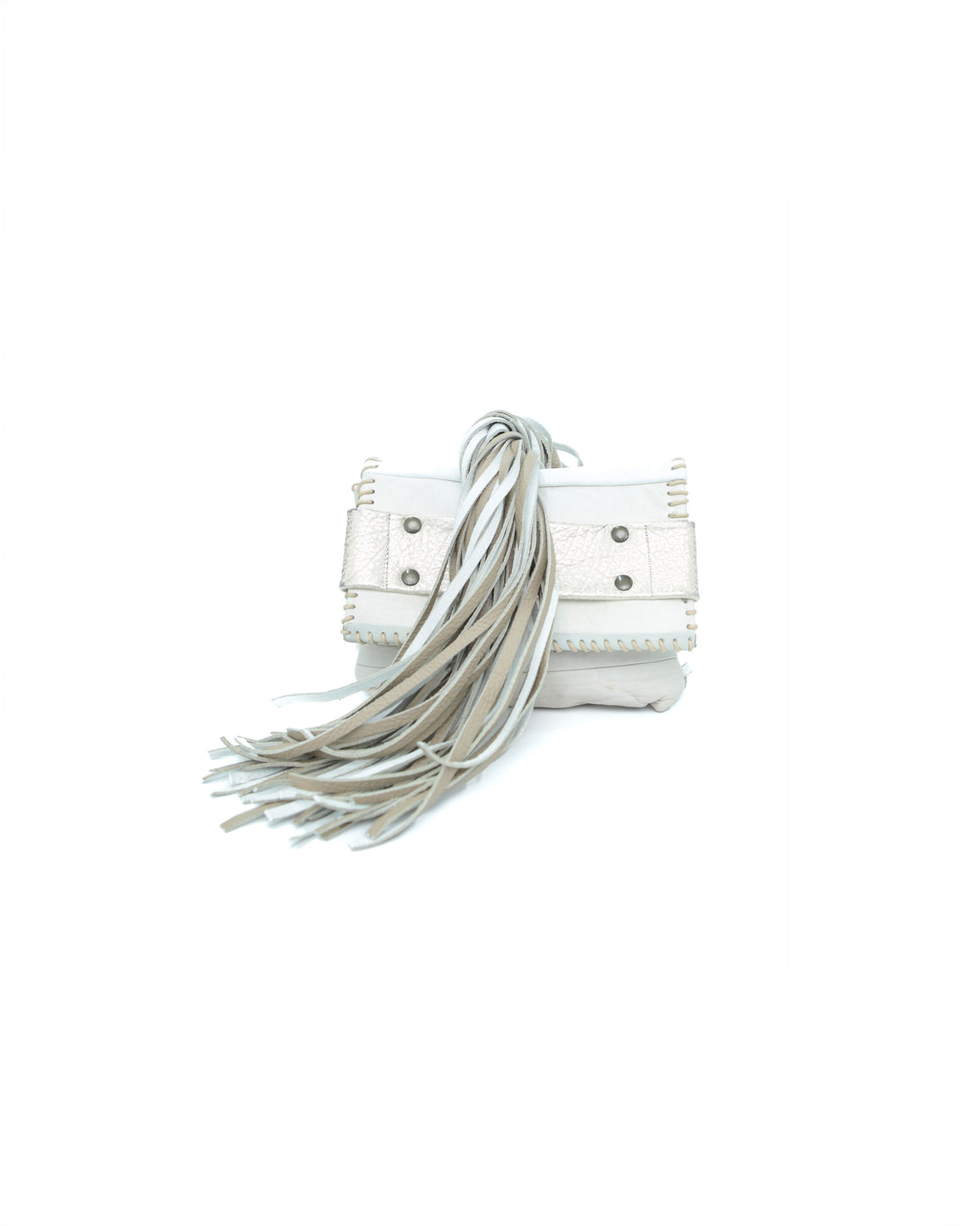 white leather fringed mini bag