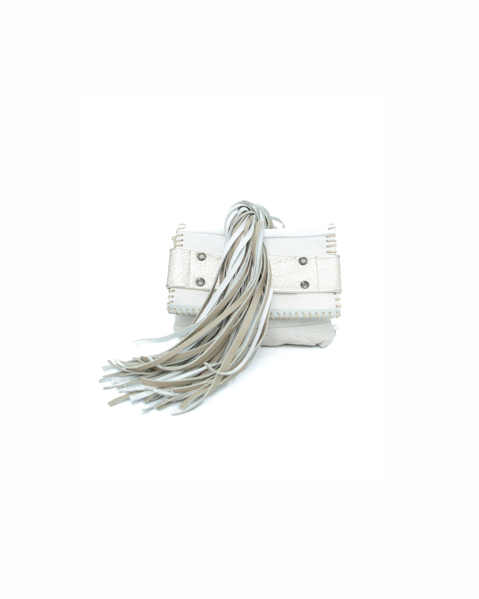 white leather fringed mini bag