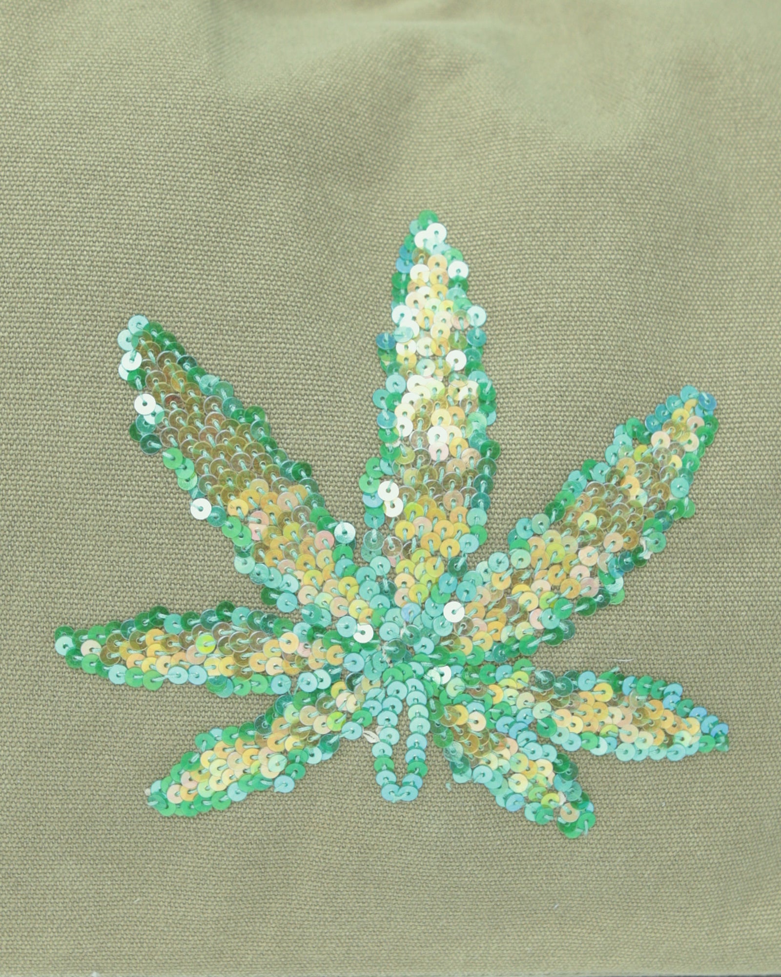 linen bag with sequin funny leaf..
