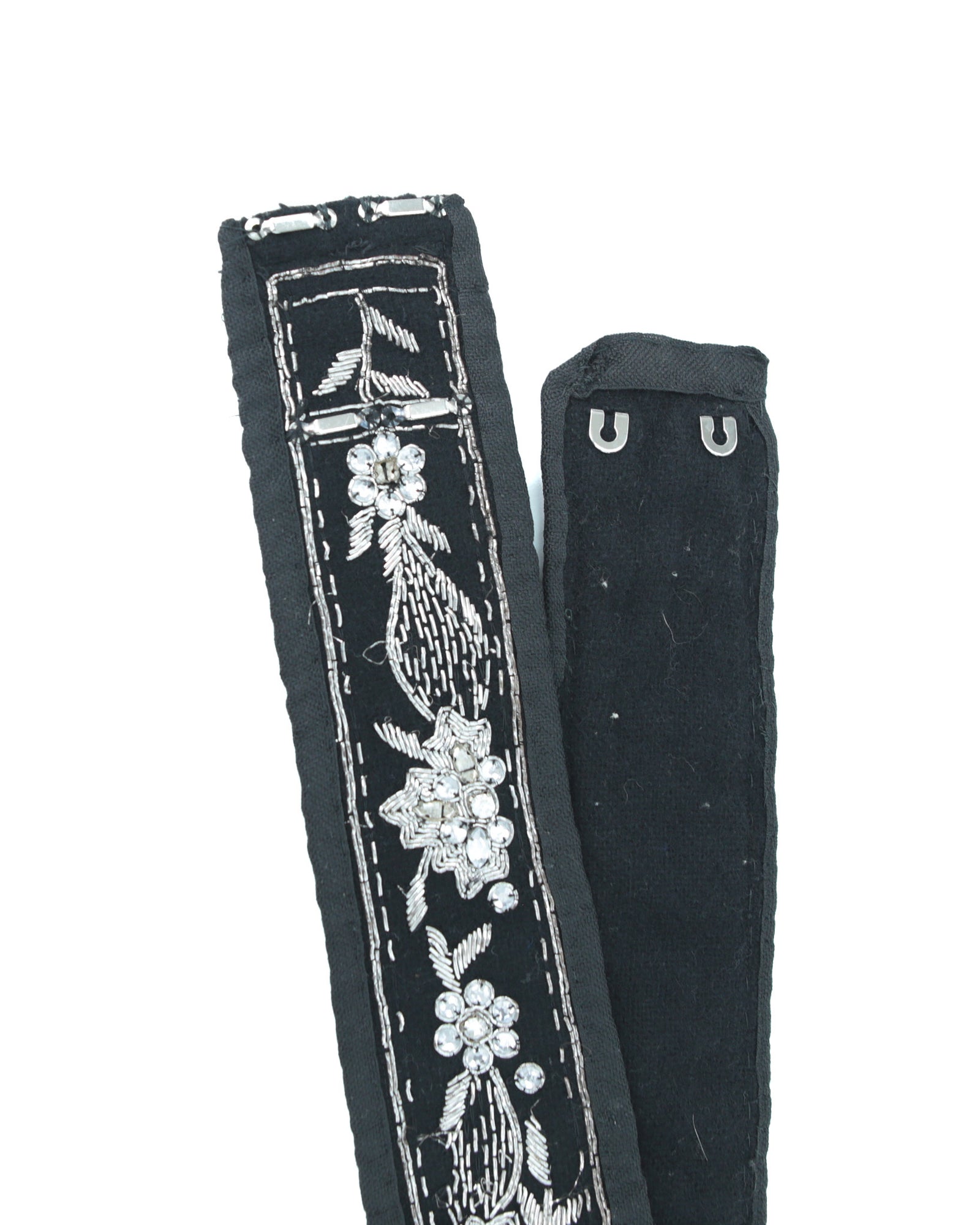 embroidered wool black bow belt