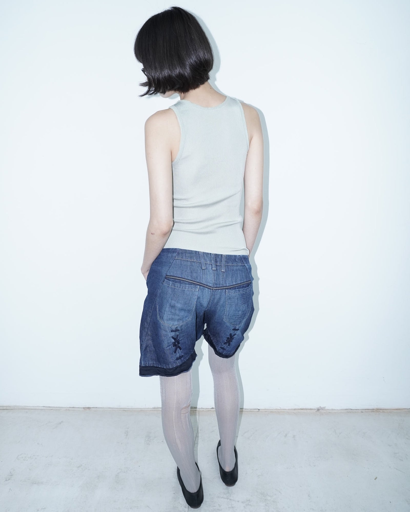 linen and cotton balloon denim shorts