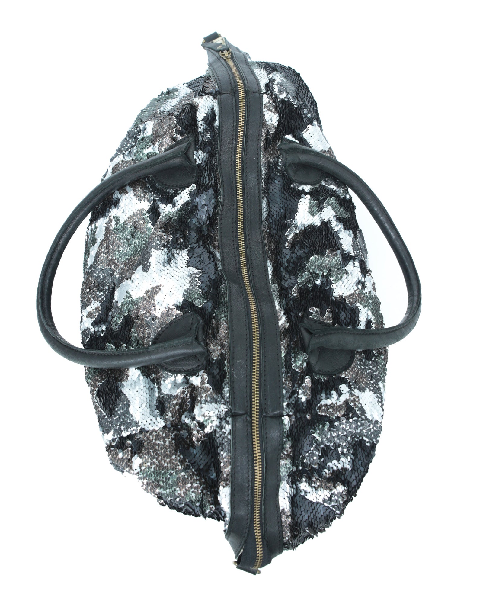 maxi camo sequins distressed bag