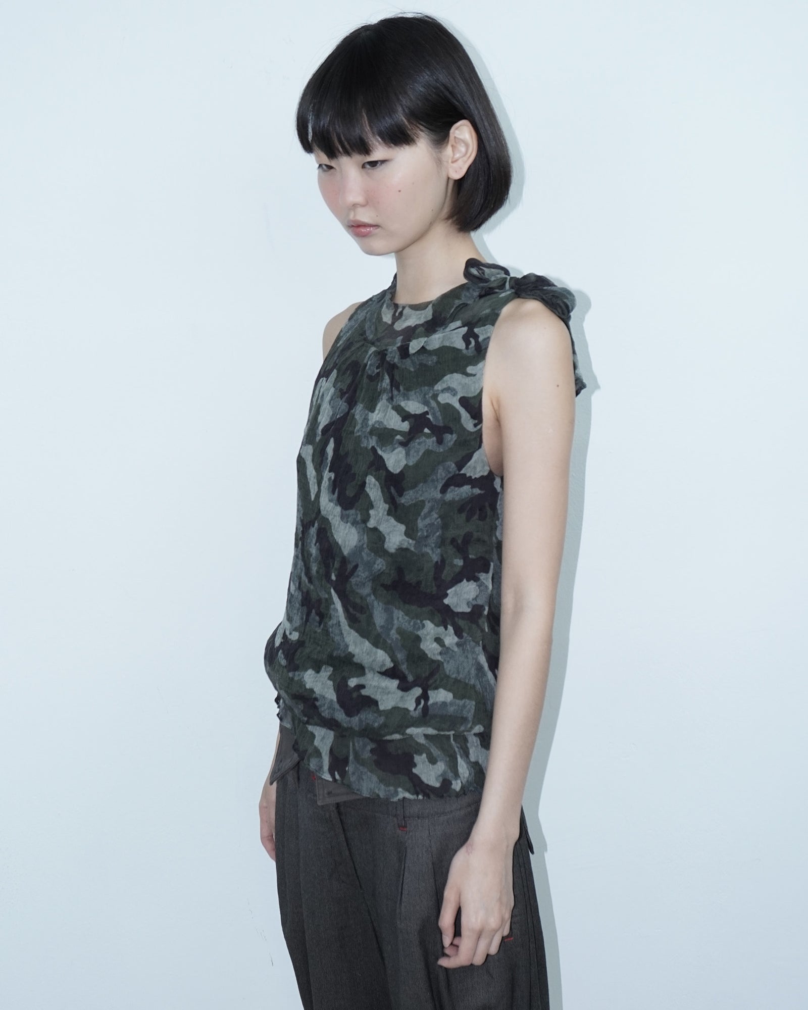 camouflage silk top