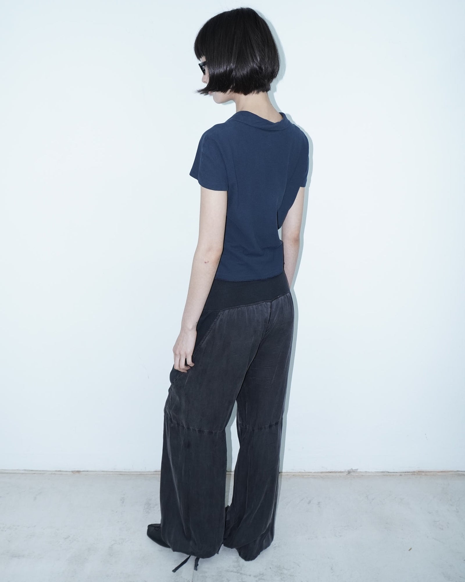 black stone wash pure silk balloon pants
