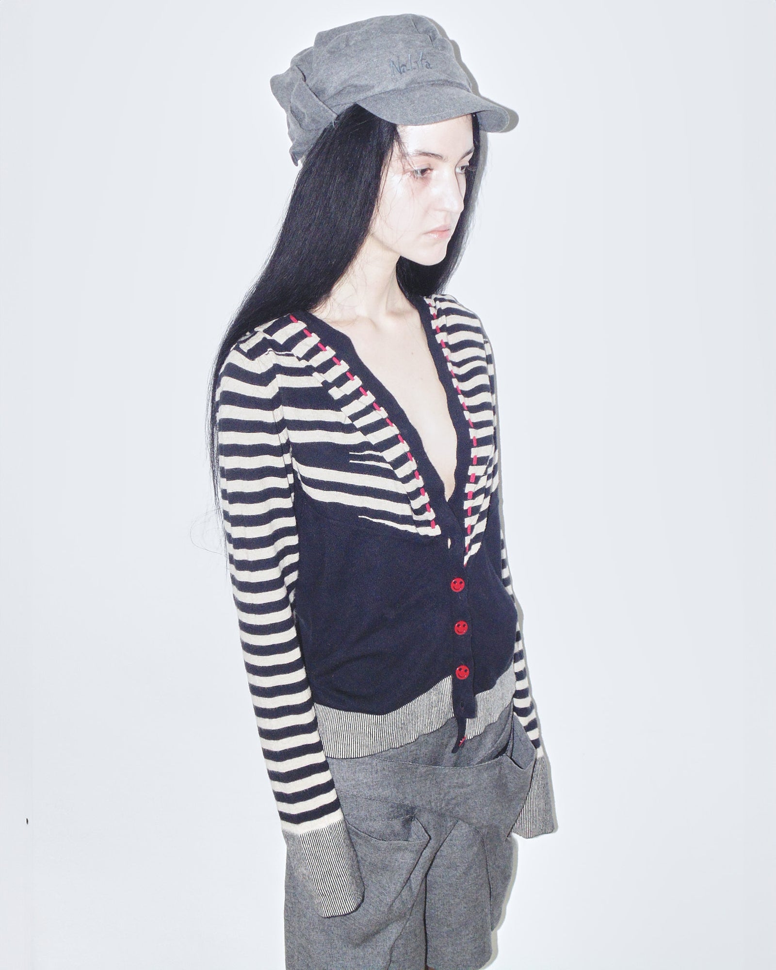 hooded smiley striped cardigan