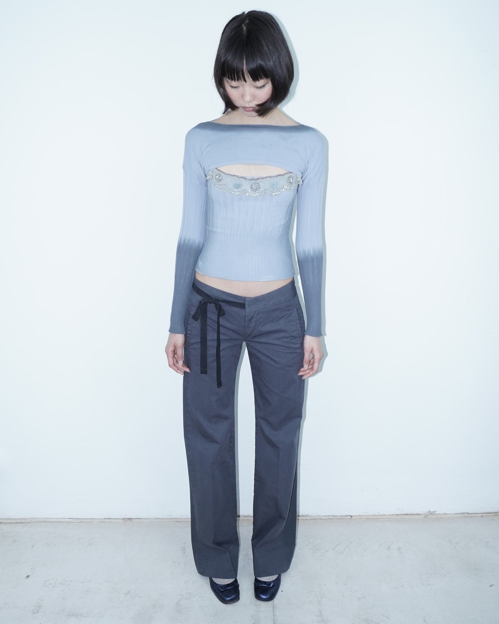 powder blue knit set with lace detail
