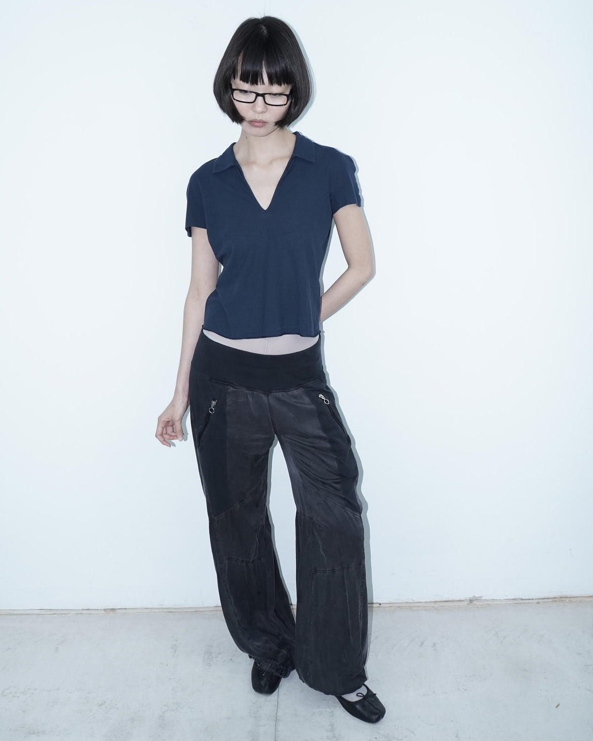 black stone wash pure silk balloon pants