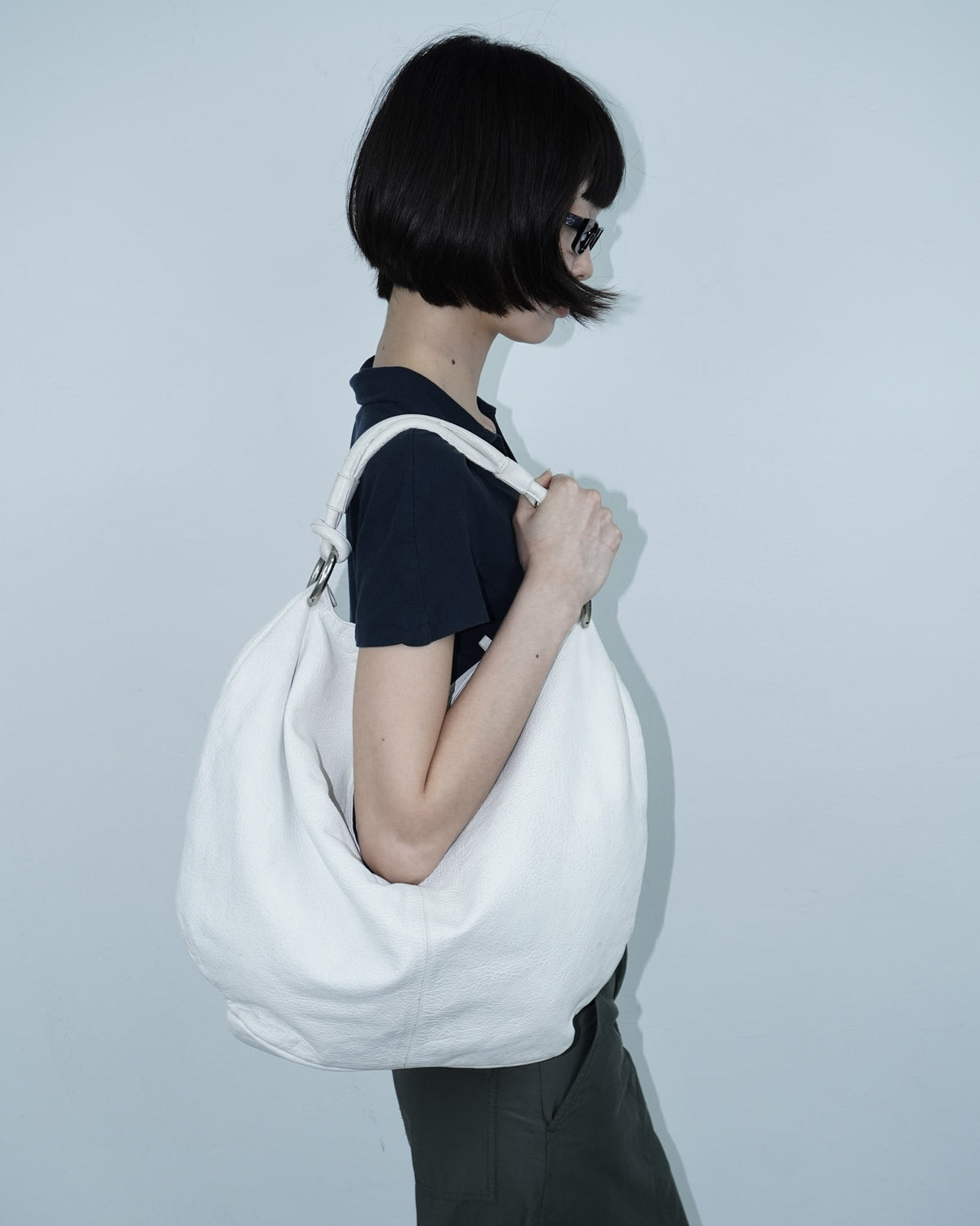 soft round white leather hobo bag