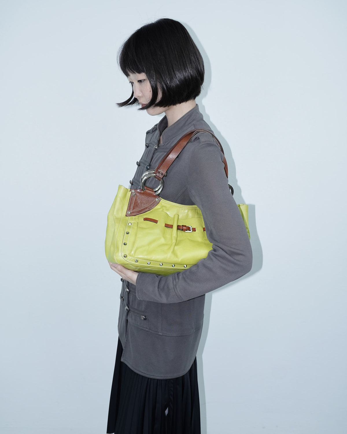 studded lime green leather bag