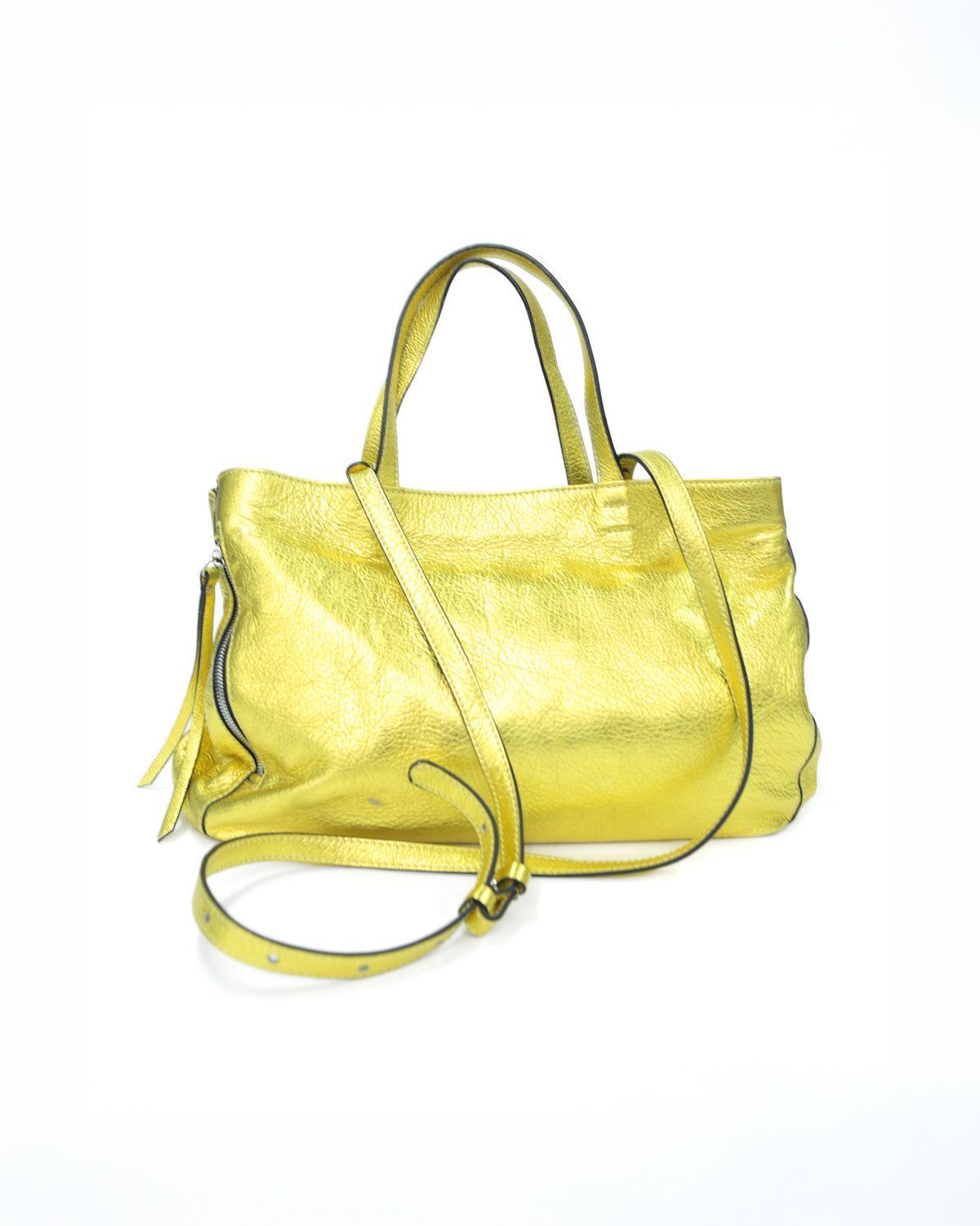 golden zipper leather bag