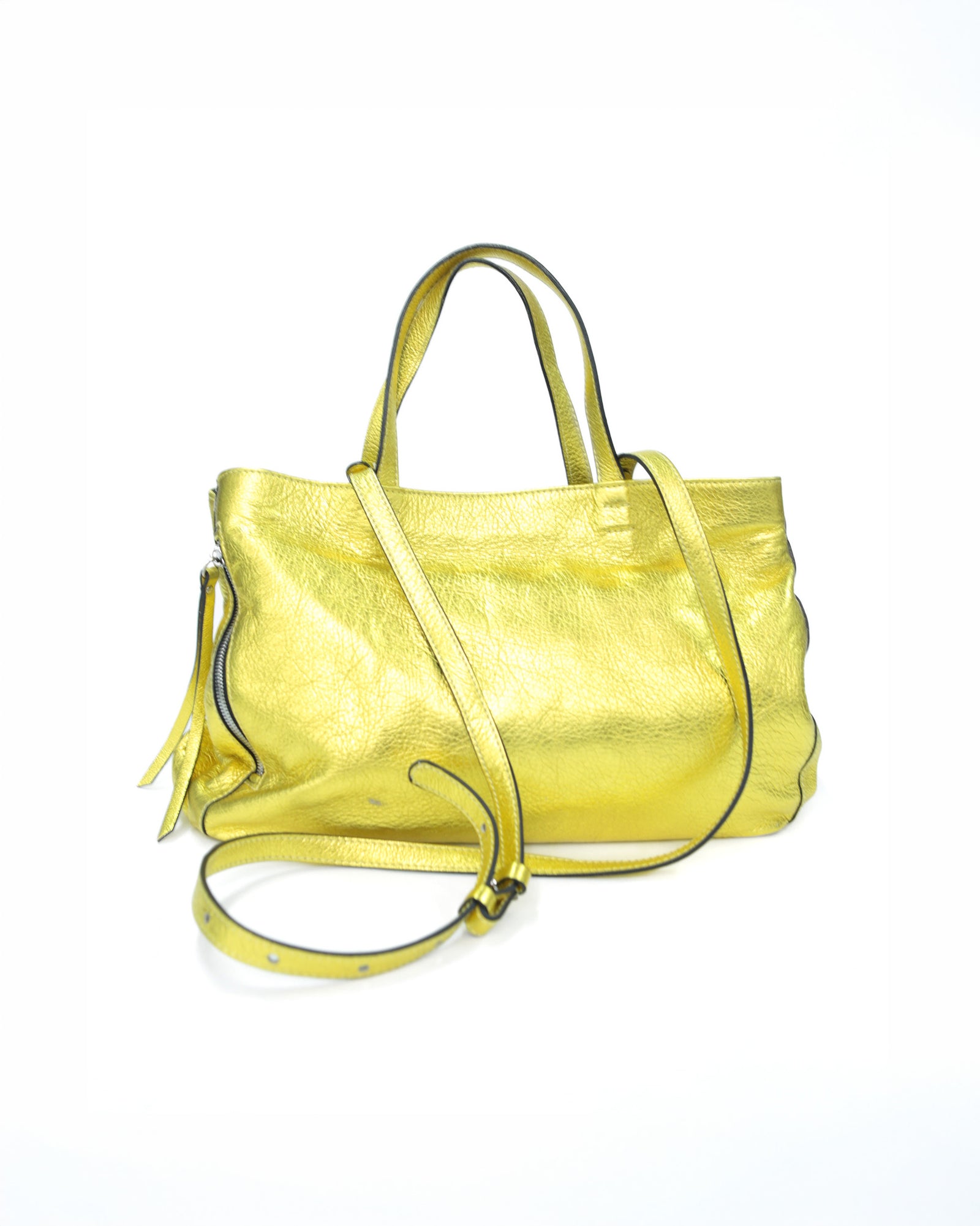 golden zipper leather bag