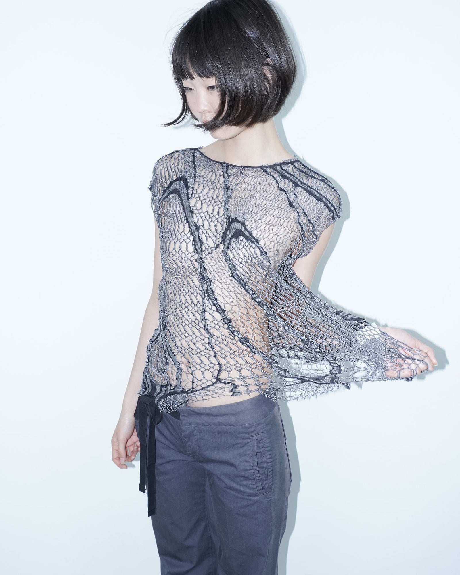 black and white net top