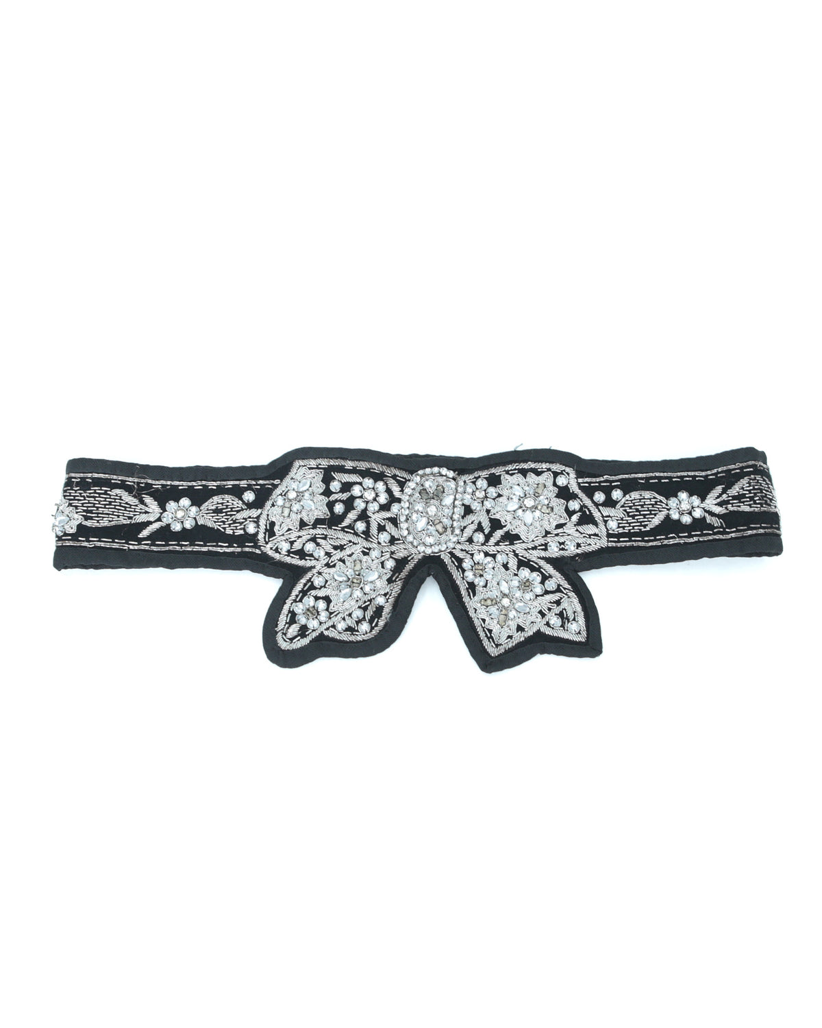 embroidered wool black bow belt