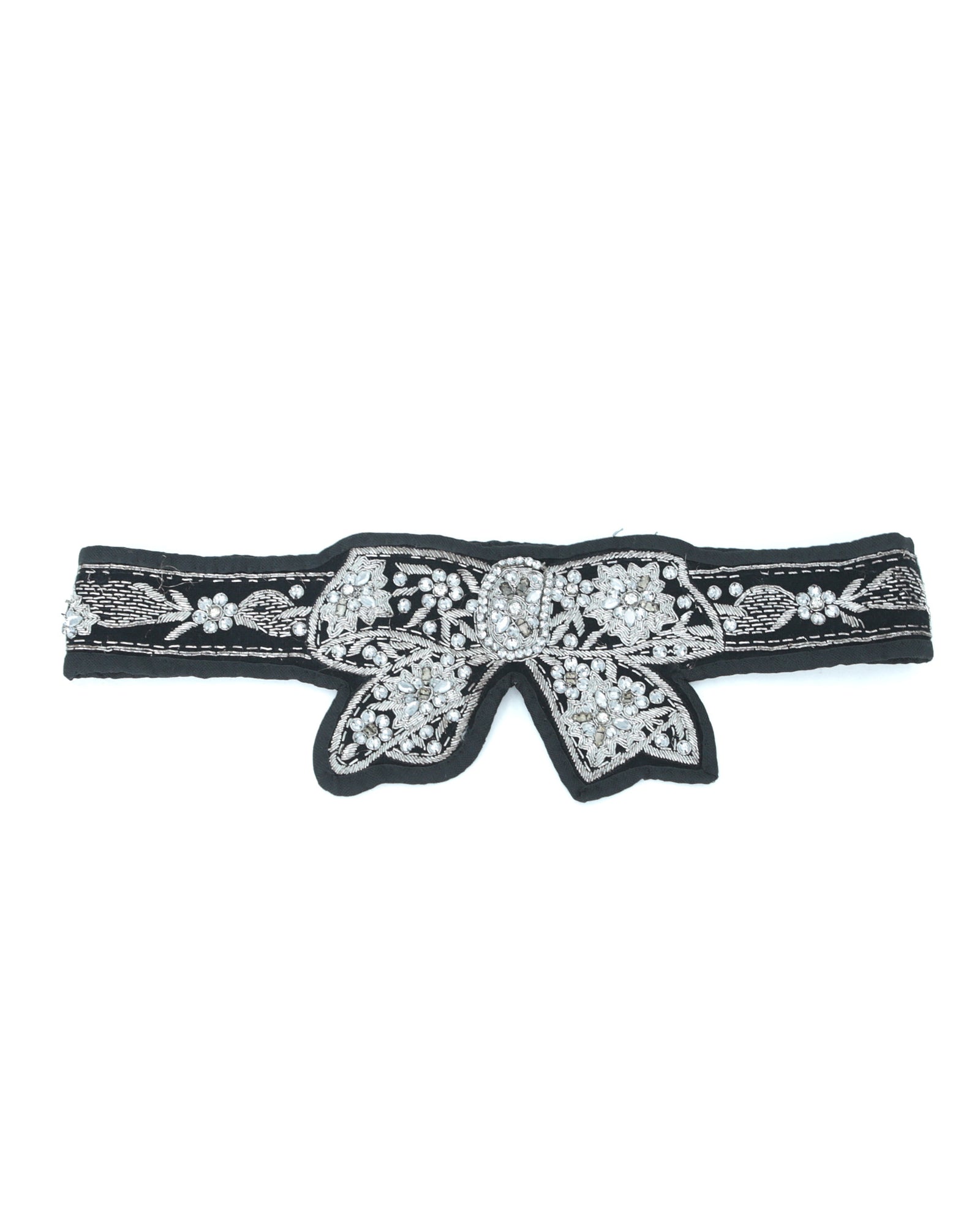embroidered wool black bow belt