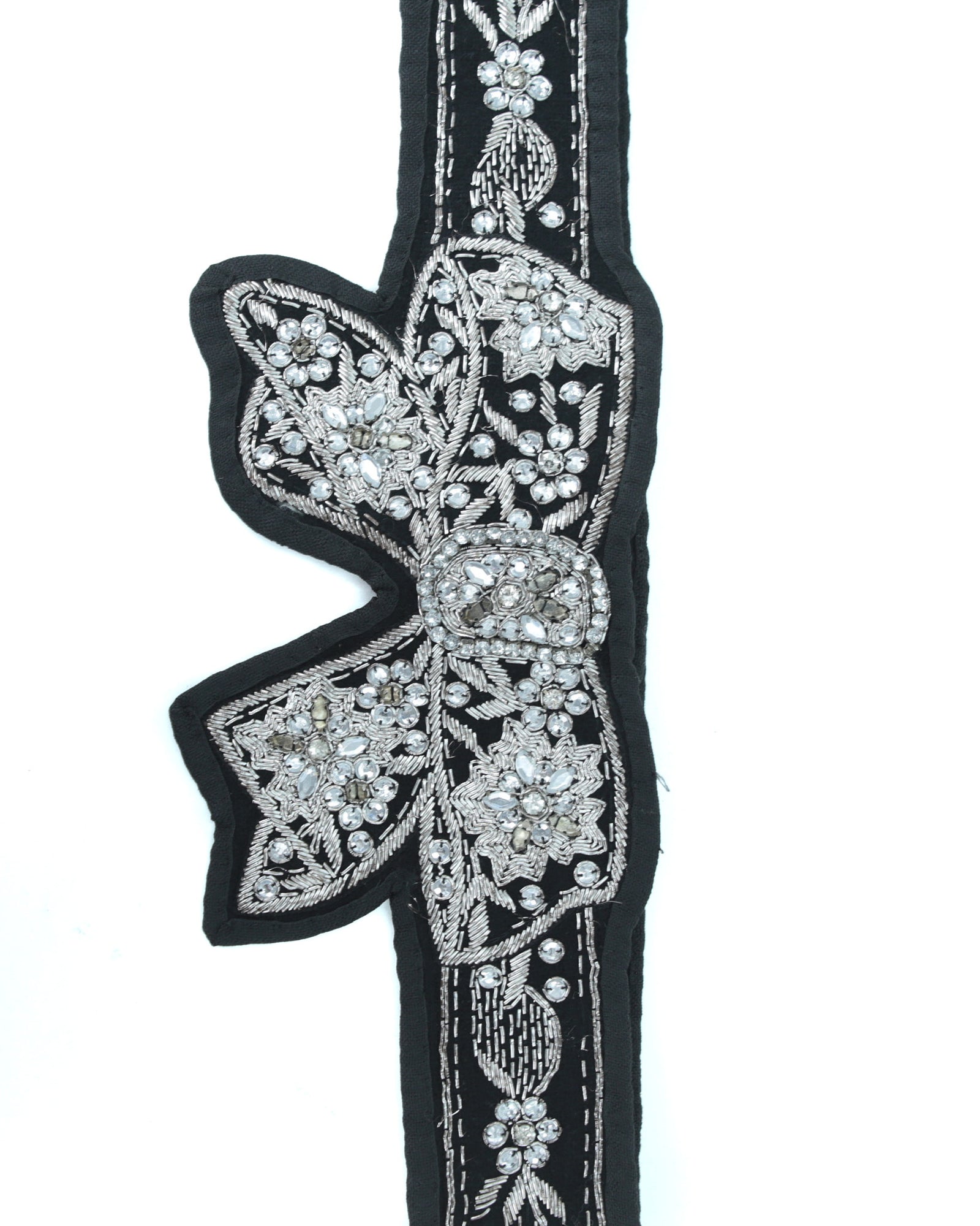 embroidered wool black bow belt