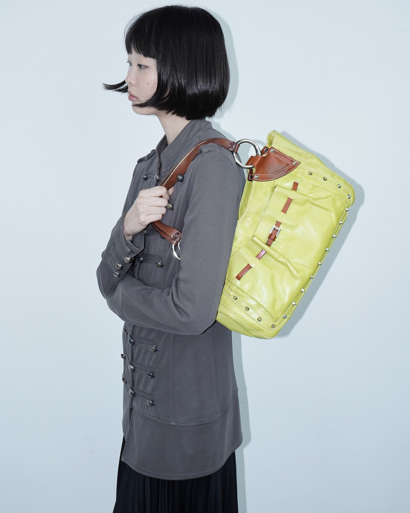 studded lime green leather bag