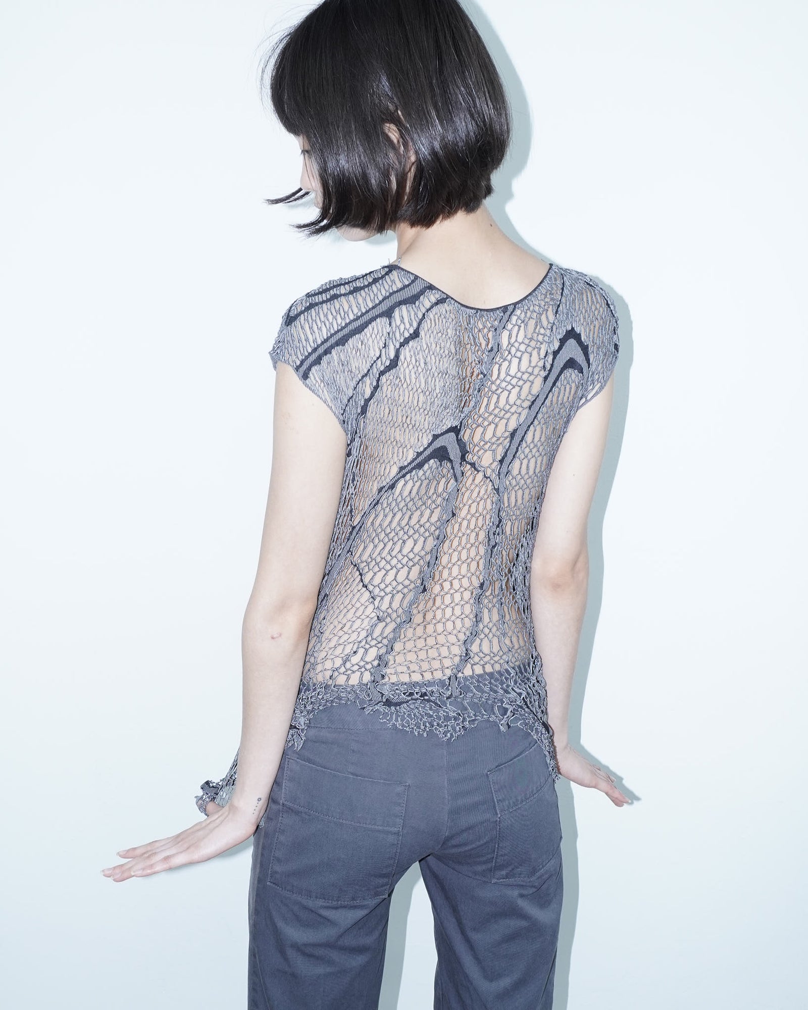 black and white net top