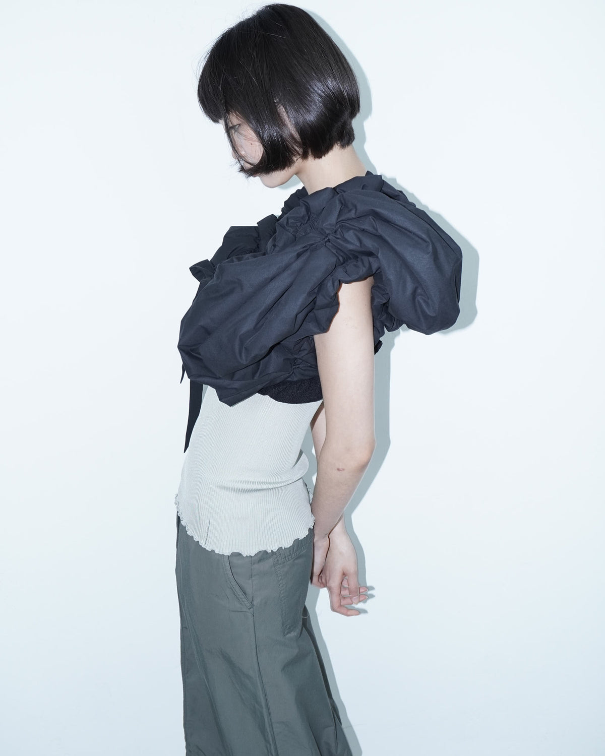 cropped ruffled puffer vest