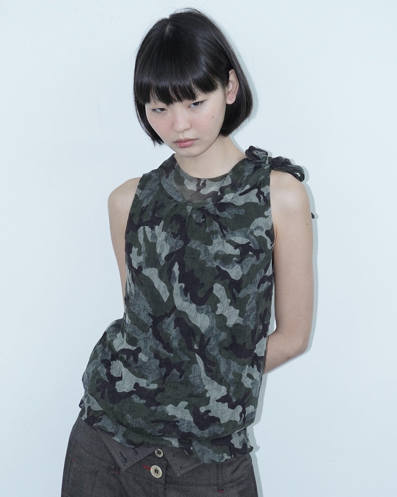 camouflage silk top